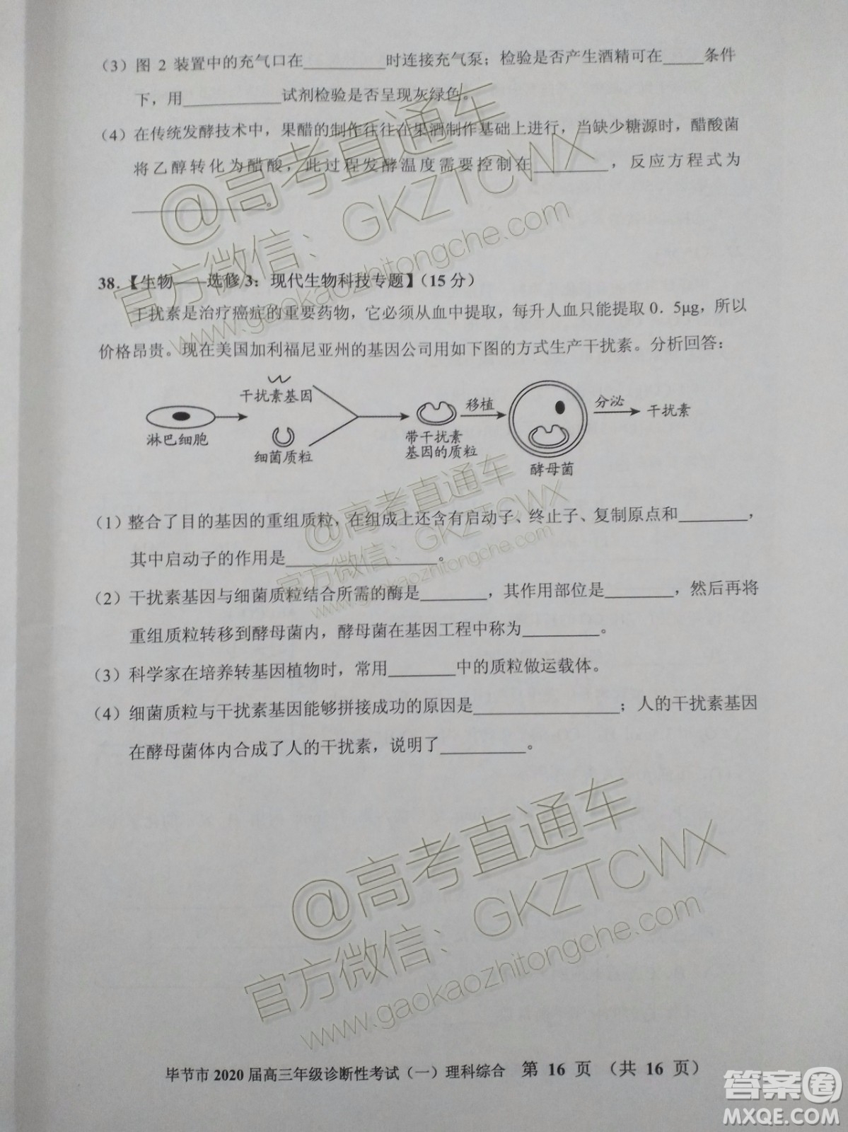 畢節(jié)市2020屆高三年級診斷性考試一理科綜合試題及答案