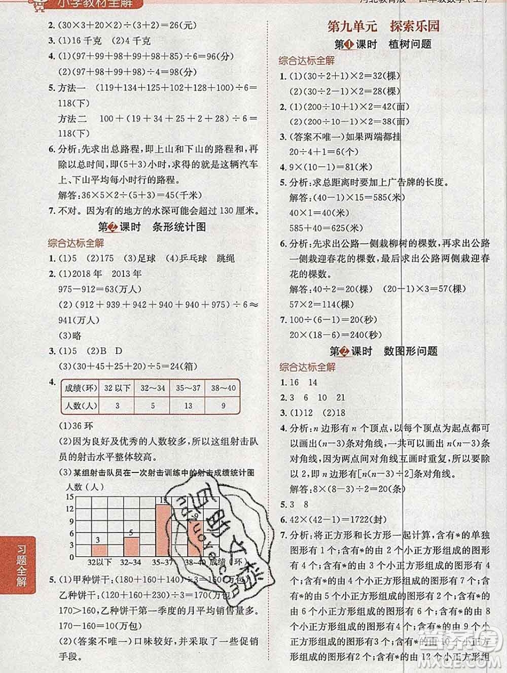 陜西人民教育出版社2019秋小學(xué)教材全解四年級數(shù)學(xué)上冊冀教版答案