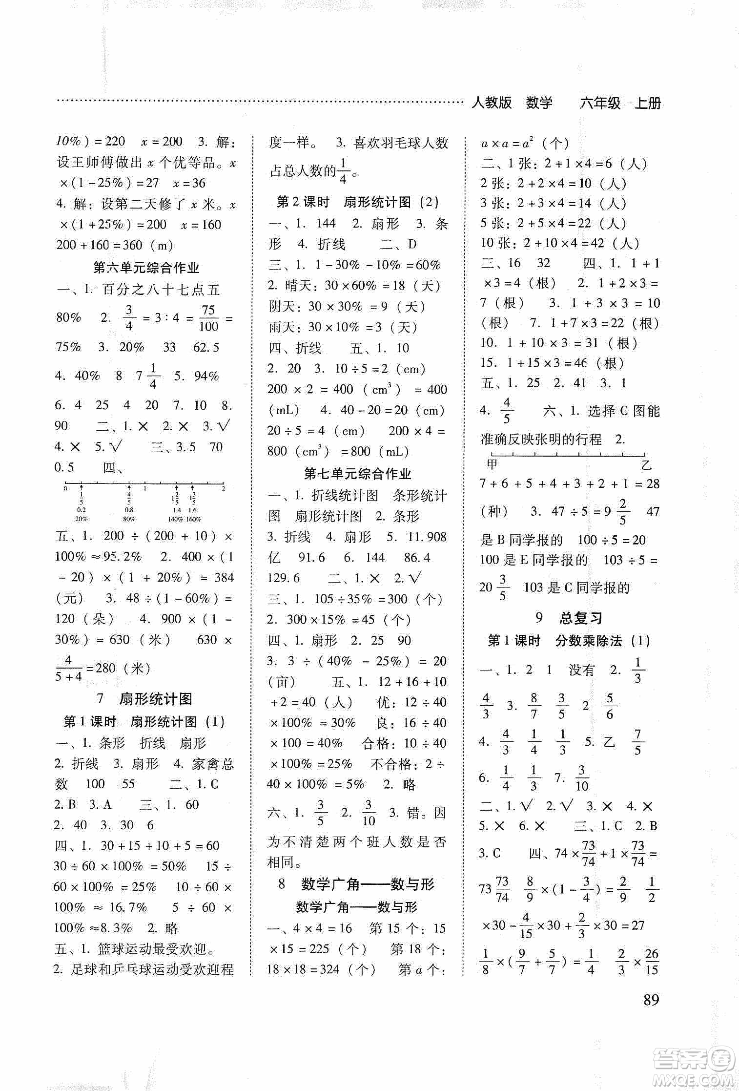 晨光出版社2019名師大課堂同步核心練習(xí)+試卷六年級數(shù)學(xué)上冊人教版答案