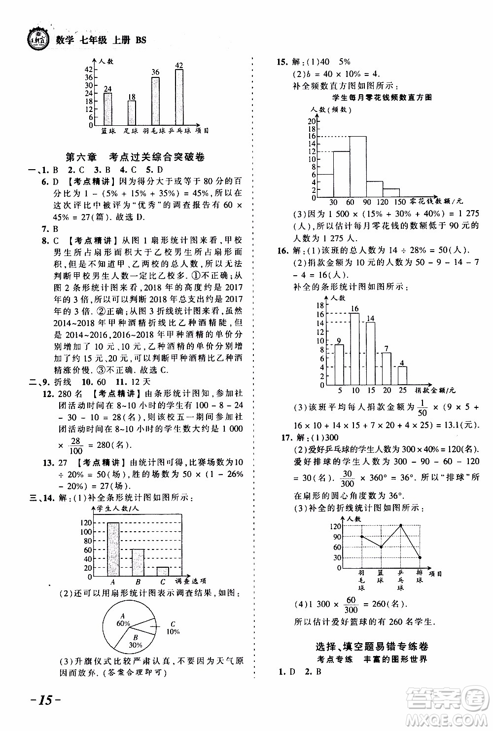 2019王朝霞考點梳理時習卷數(shù)學七年級上冊BS北師版參考答案