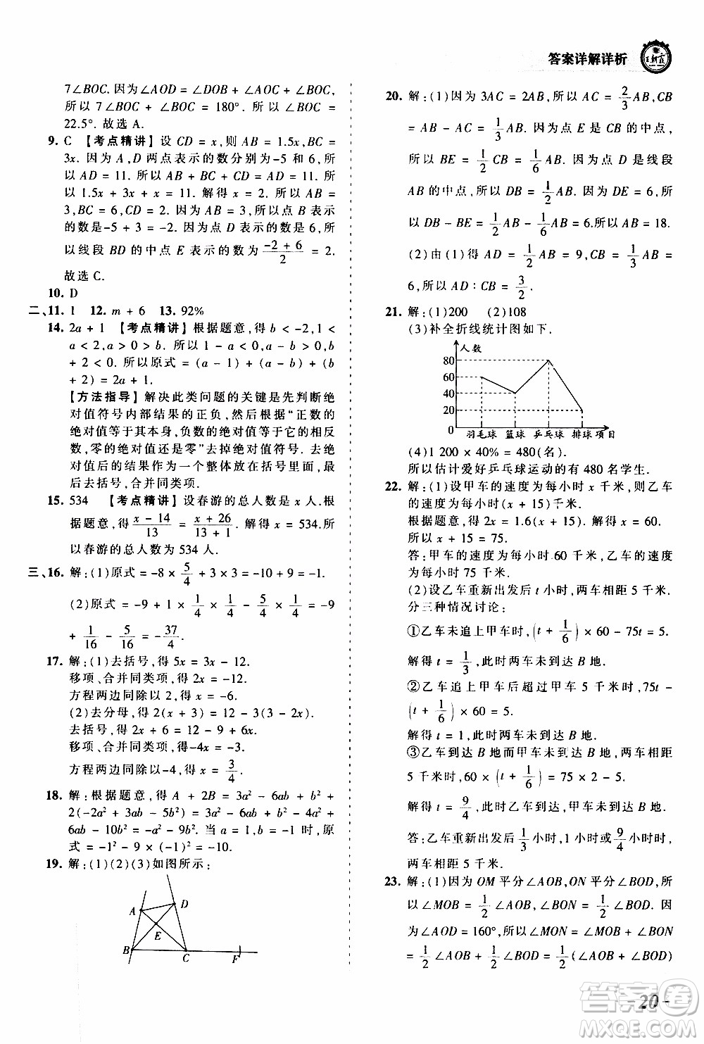 2019王朝霞考點梳理時習卷數(shù)學七年級上冊BS北師版參考答案