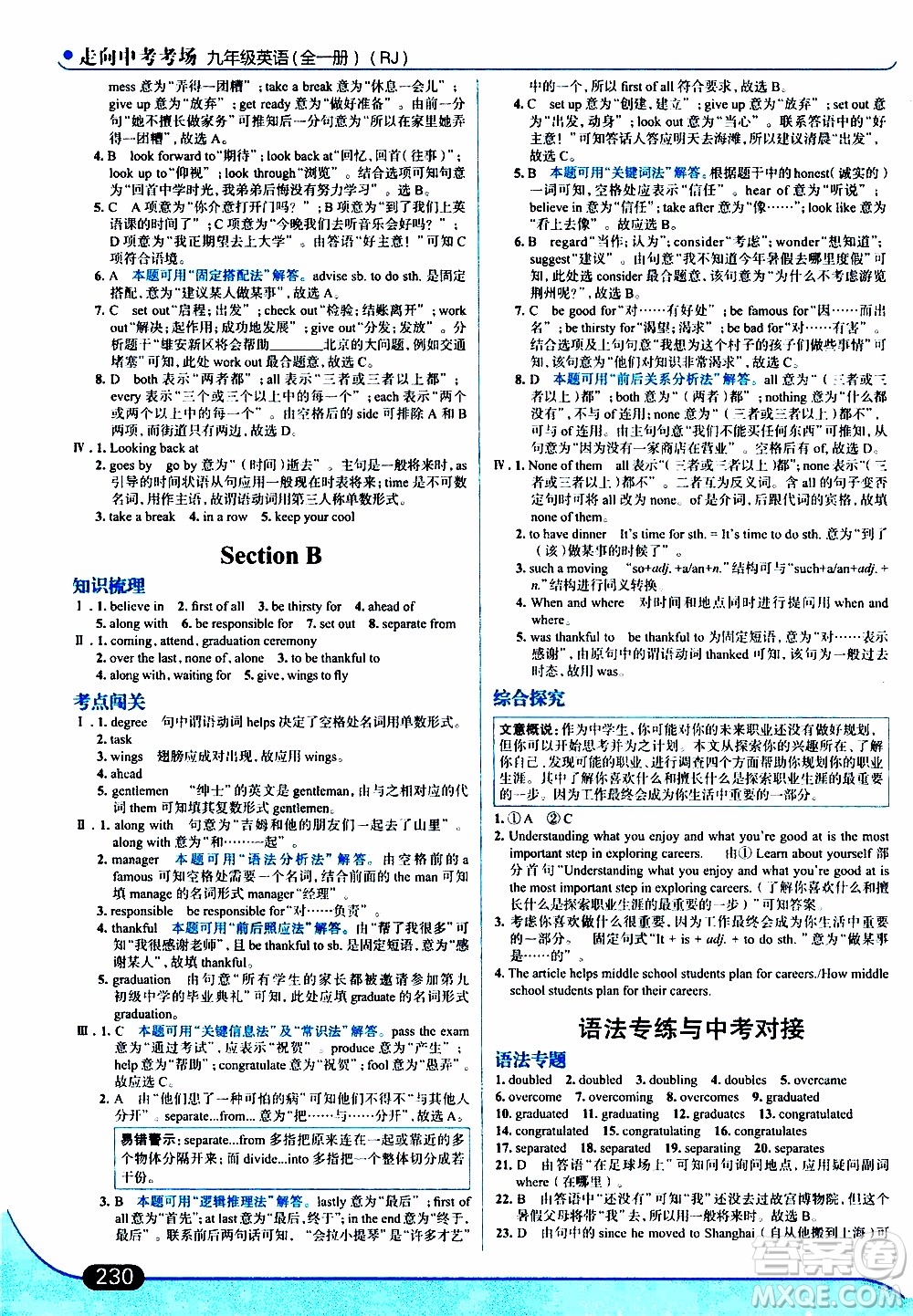金星教育2019年走向中考考場九年級全一冊英語RJ人教版參考答案