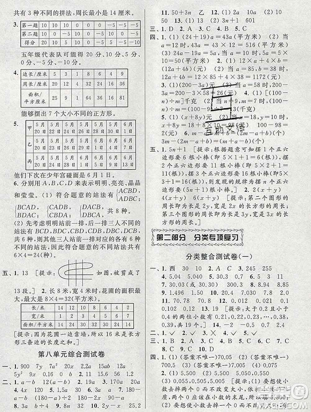 新世紀出版社2019年同步跟蹤全程檢測五年級數(shù)學上冊蘇教版答案