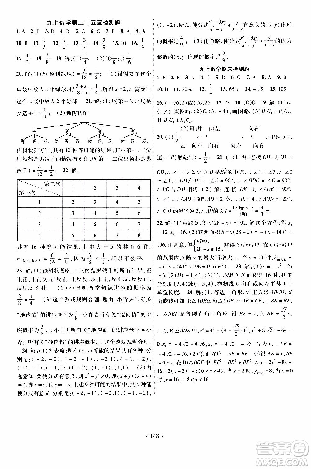 長江出版社2019年課時(shí)掌控?cái)?shù)學(xué)九年級(jí)上冊(cè)RJ人教版參考答案