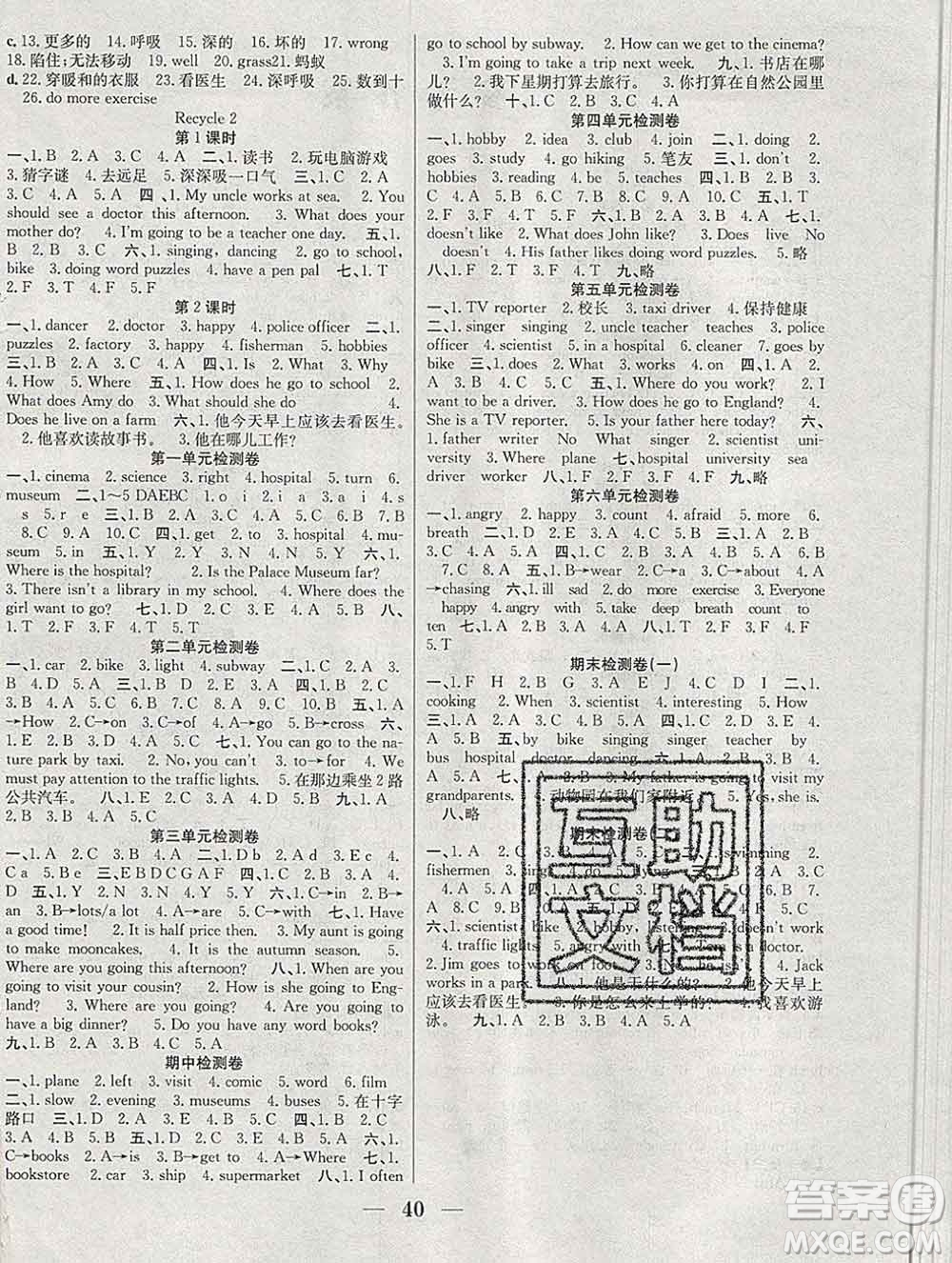 合肥工業(yè)大學(xué)出版社2019秋贏在課堂六年級(jí)英語上冊(cè)人教版RJ答案
