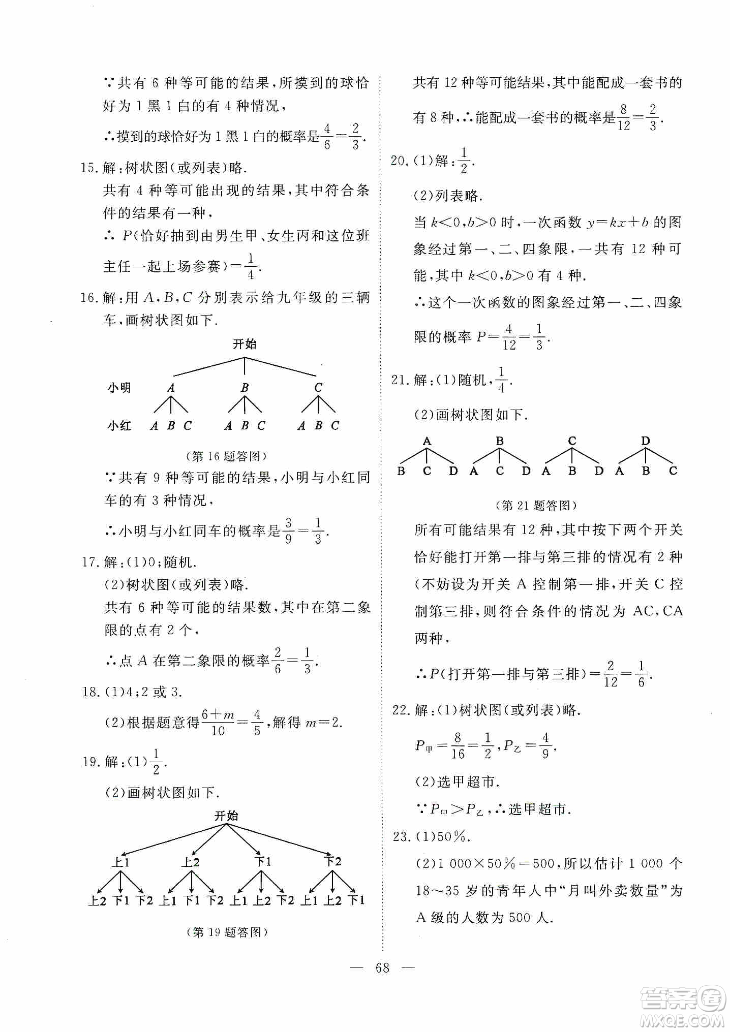 江西教育出版社2019芝麻開花能力形成同步測試卷九年級數學上冊北師大版答案
