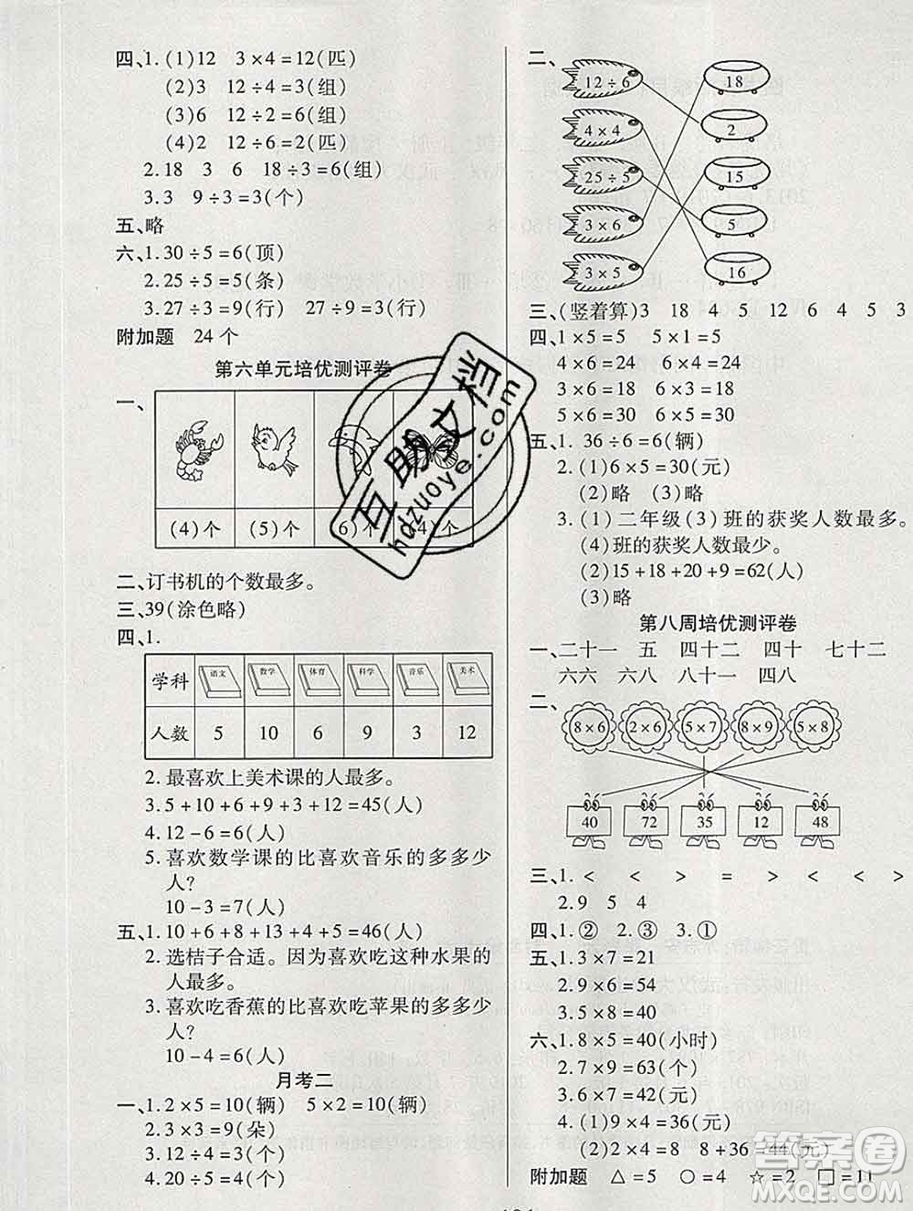 武漢大學出版社2019秋新版培優(yōu)名卷全能卷二年級數(shù)學冀教版B版答案
