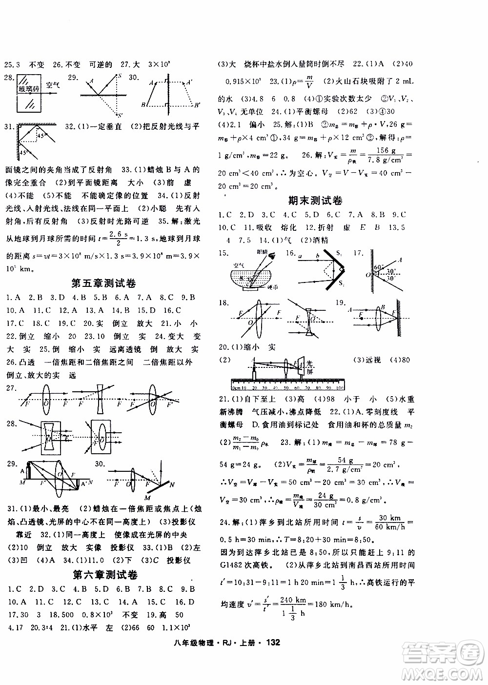 吉林教育出版社2019年名師大課堂物理八年級(jí)上冊(cè)RJ人教版參考答案