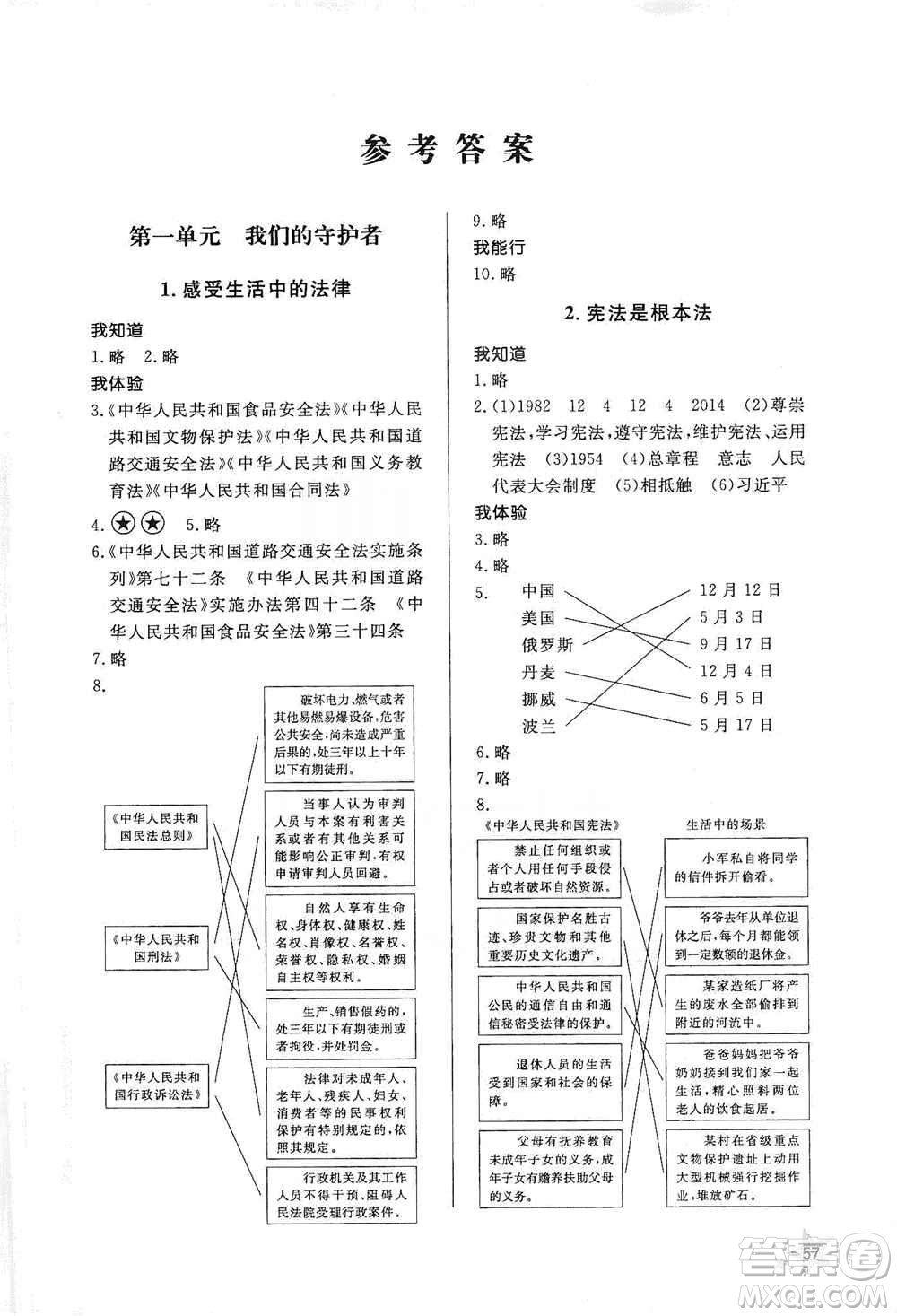 山東人民出版社2019小學(xué)配套練習(xí)冊(cè)六三制六年級(jí)上冊(cè)道德與法治答案