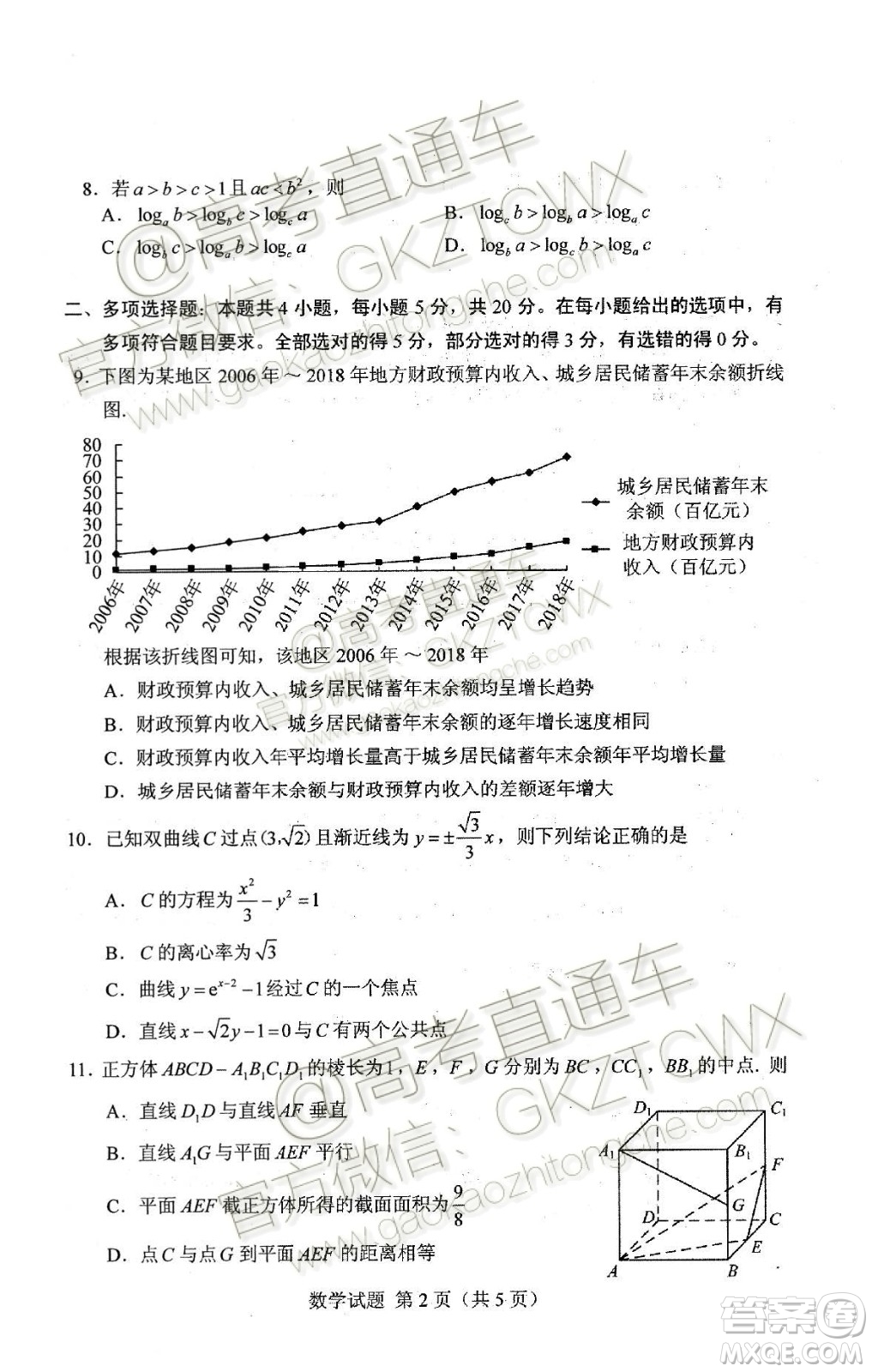 2020屆山東省夏季高考模擬考試數(shù)學(xué)試題及參考答案