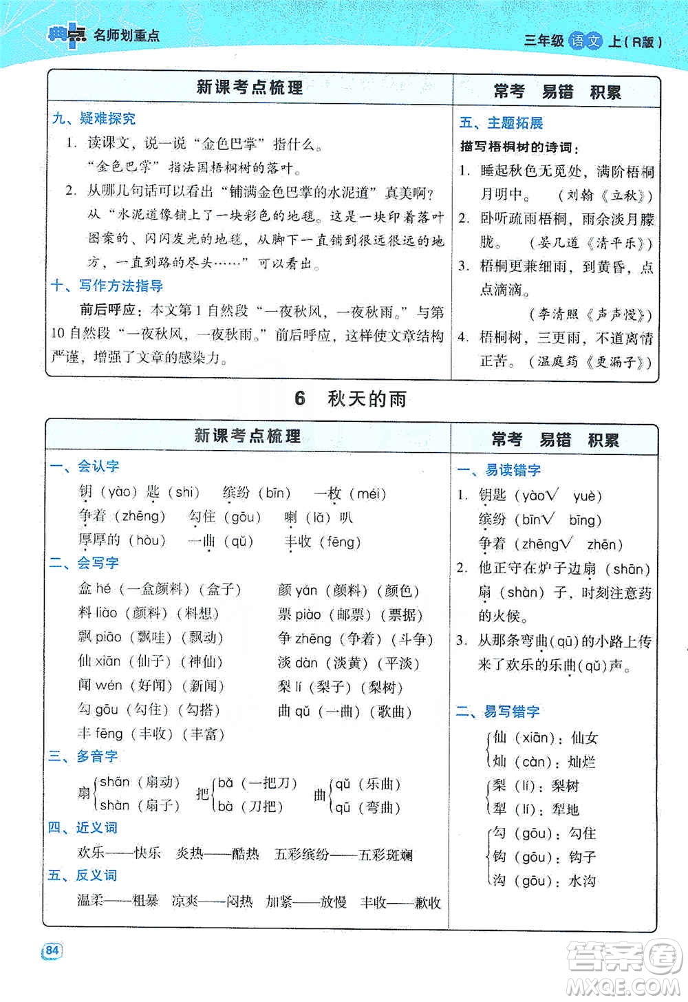 2019典中點(diǎn)名師劃重點(diǎn)三年級(jí)語(yǔ)文上冊(cè)人教版答案