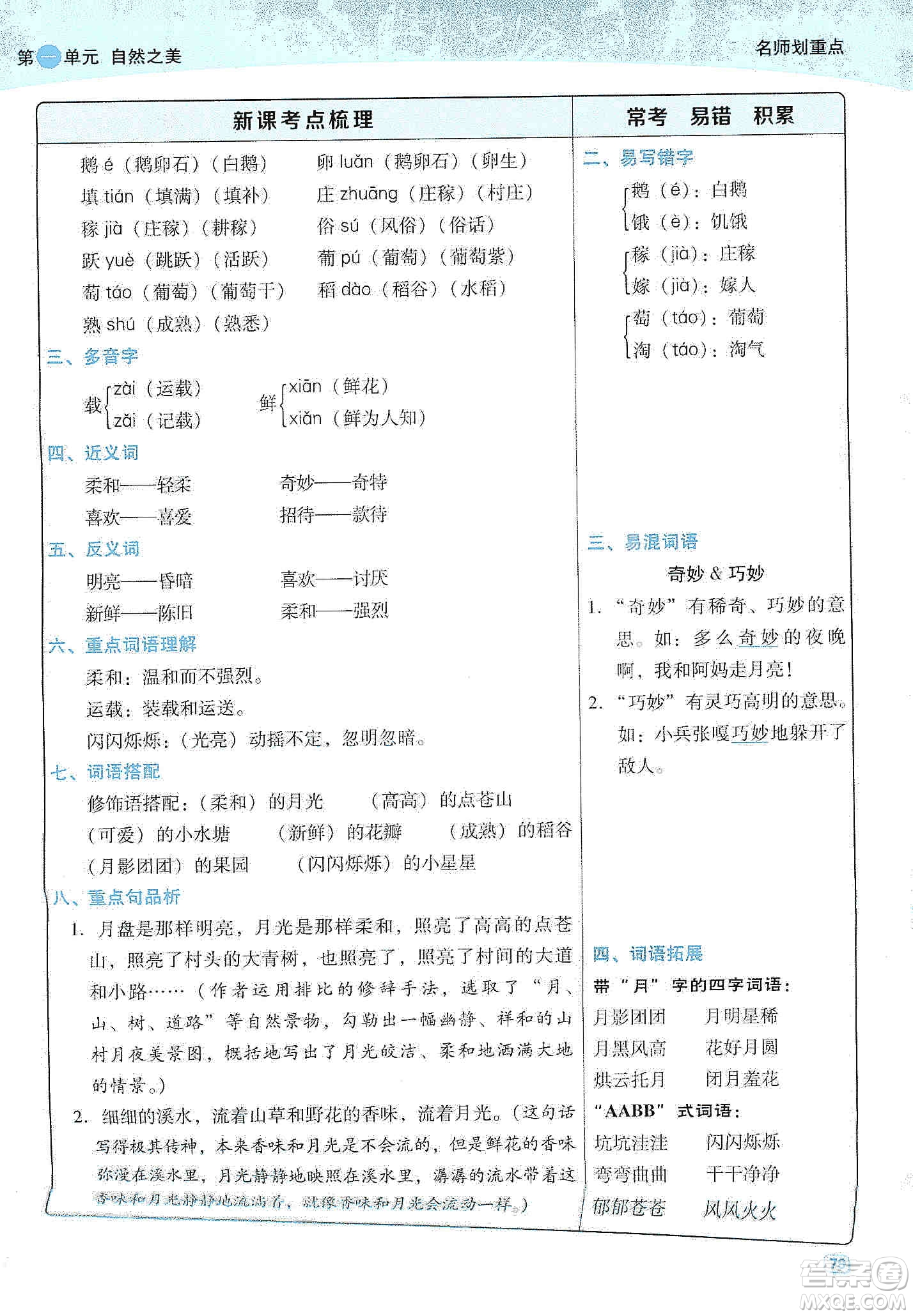 2019典中點(diǎn)名師劃重點(diǎn)四年級(jí)語(yǔ)文上冊(cè)人教版答案
