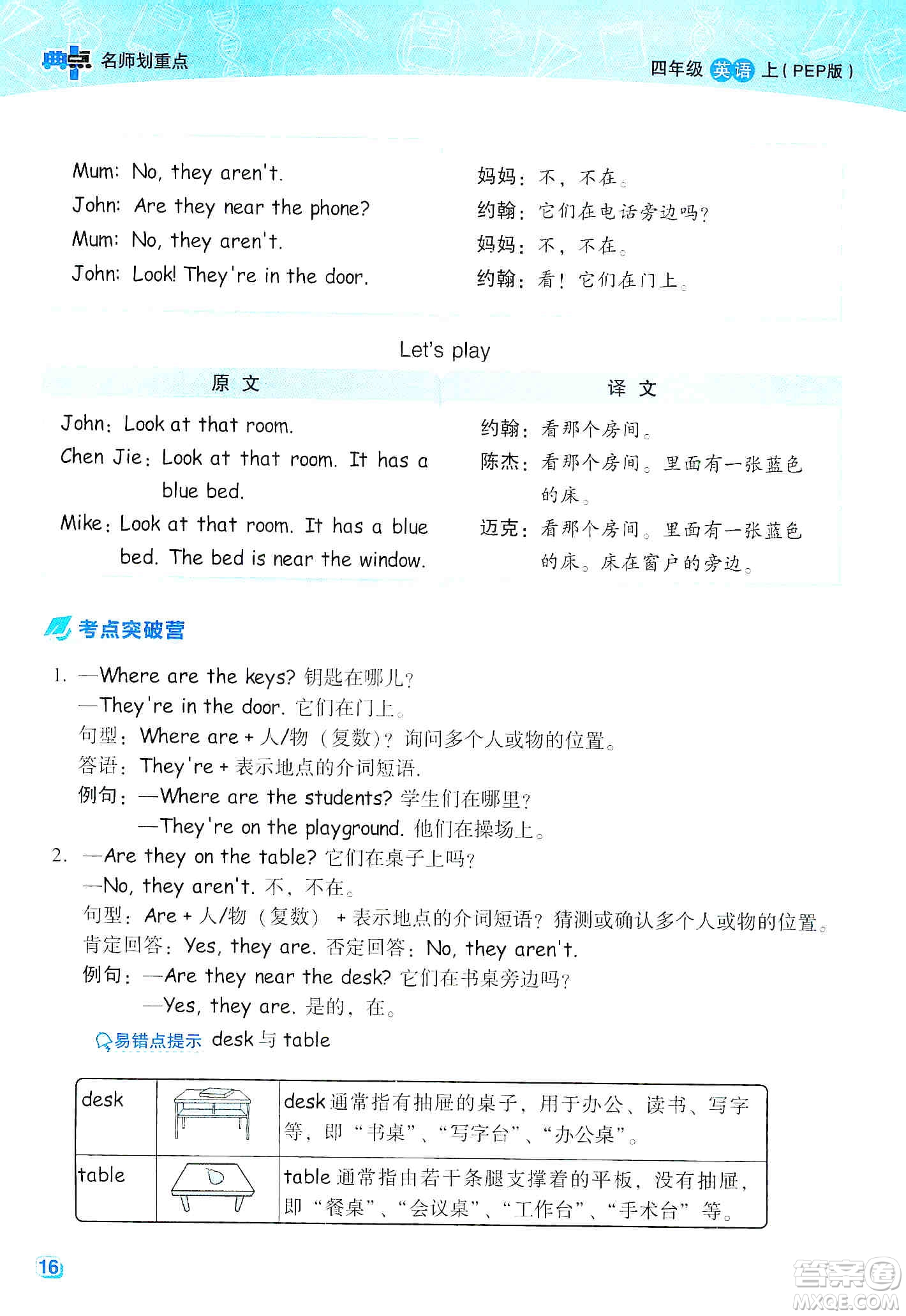 2019典中點名師劃重點四年級上冊英語人教PEP版答案