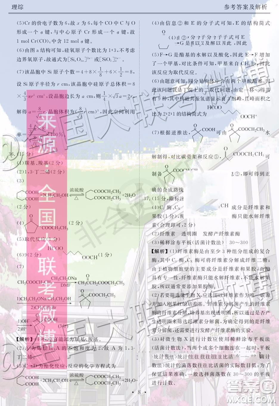 衡水金卷2020屆高三期末預熱聯(lián)考理科綜合參考答案
