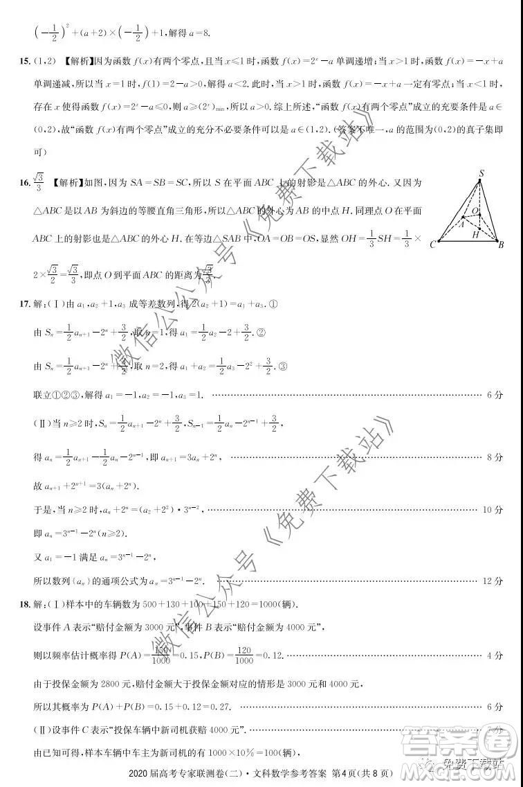 2020屆高考專家聯(lián)測(cè)卷二文科數(shù)學(xué)試題及答案