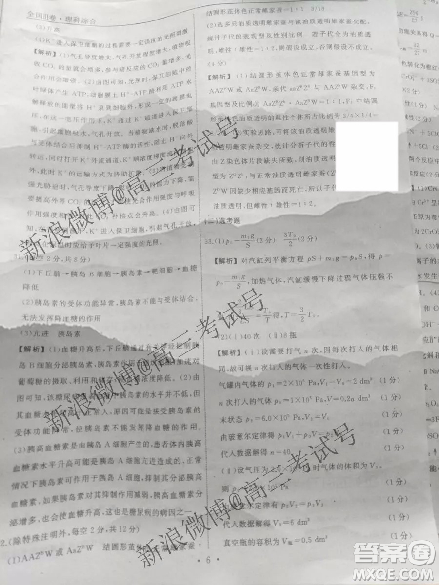 衡中同卷2019-2020學年度高三分科綜合測試卷理科綜合一試題及答案