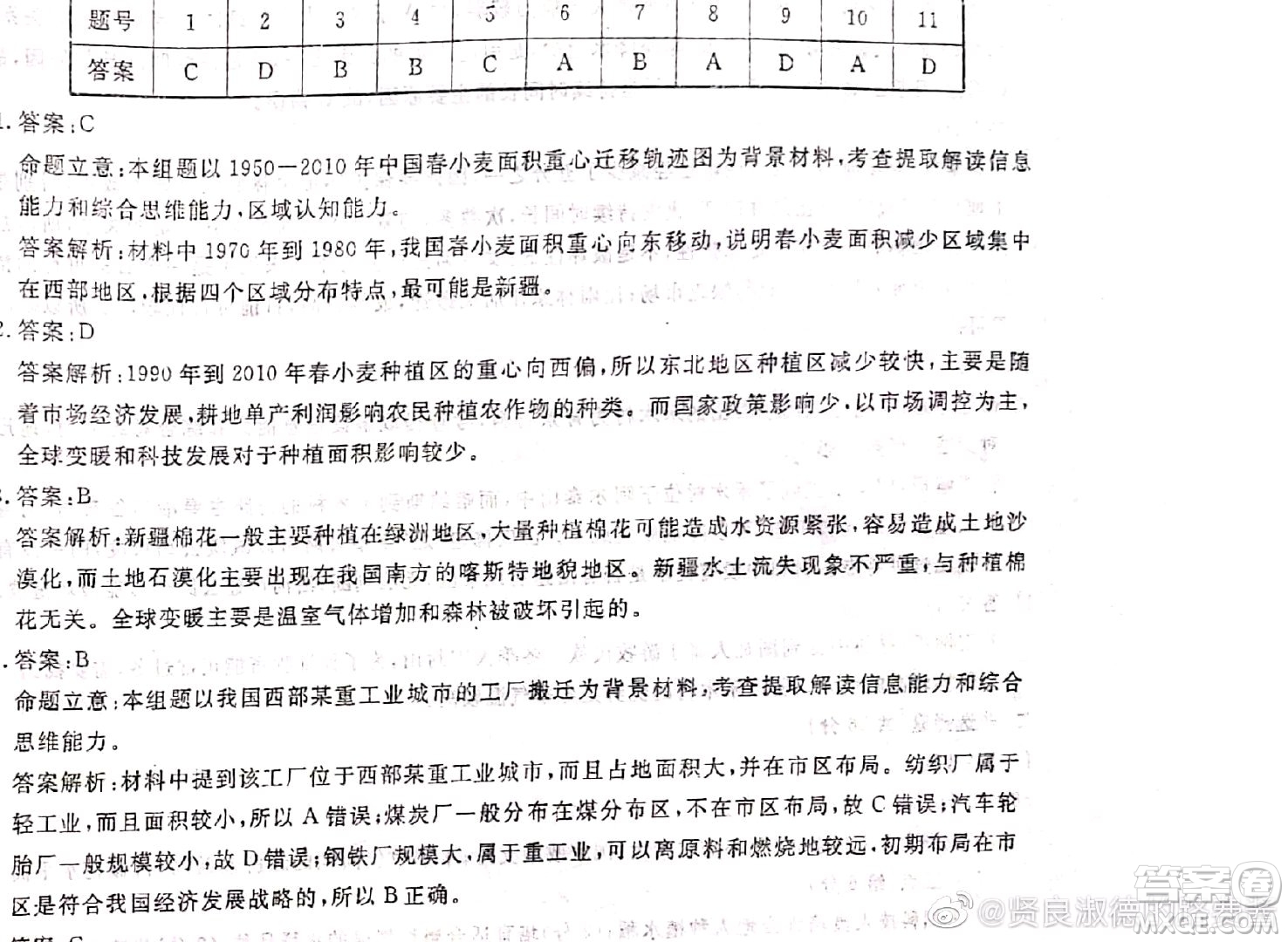 國考1號高中2020屆畢業(yè)班基礎知識滾動測試6地理答案