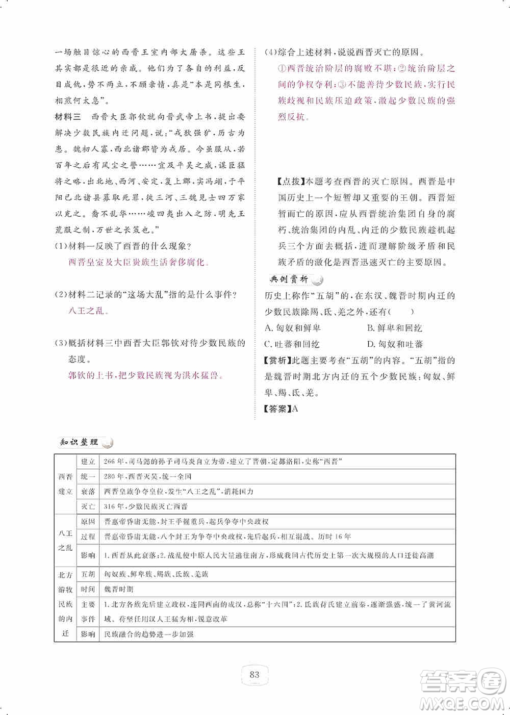 芝麻開(kāi)花2019領(lǐng)航新課標(biāo)練習(xí)冊(cè)七年級(jí)歷史上冊(cè)人教版答案