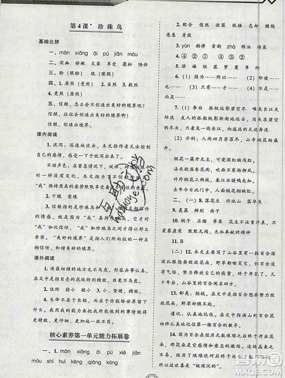 遼海出版社2019秋能力拓展課時(shí)練五年級(jí)語(yǔ)文上冊(cè)人教版答案