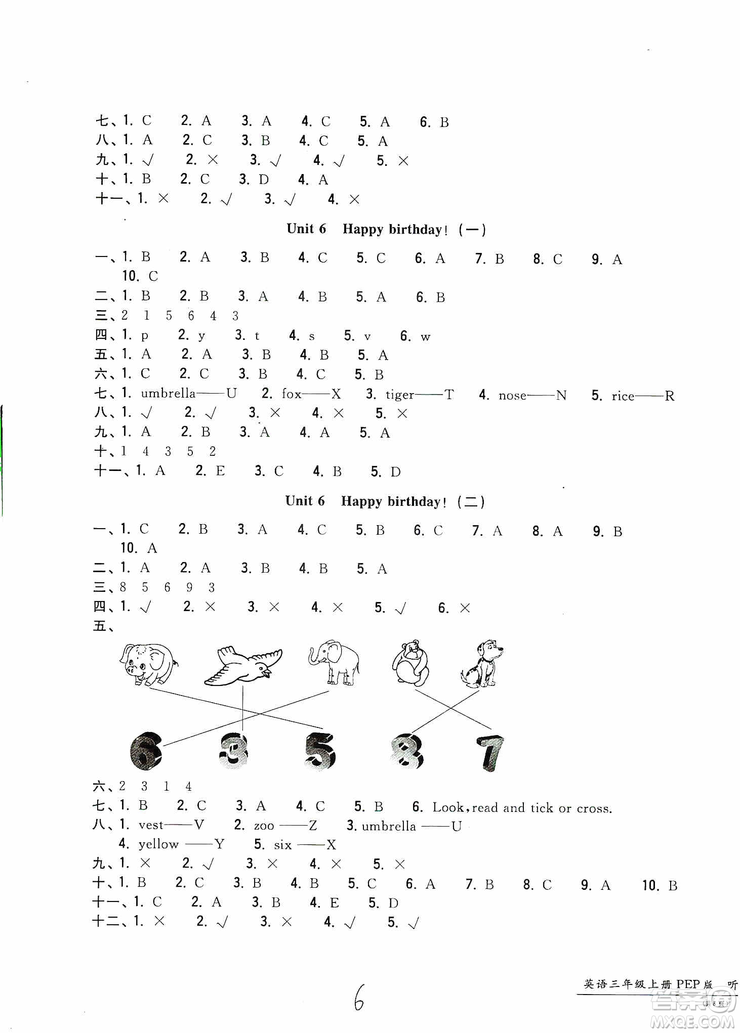 浙江工商大學(xué)出版社2019一卷一練單元同步測(cè)試卷三年級(jí)英語(yǔ)上冊(cè)人教PEP版答案