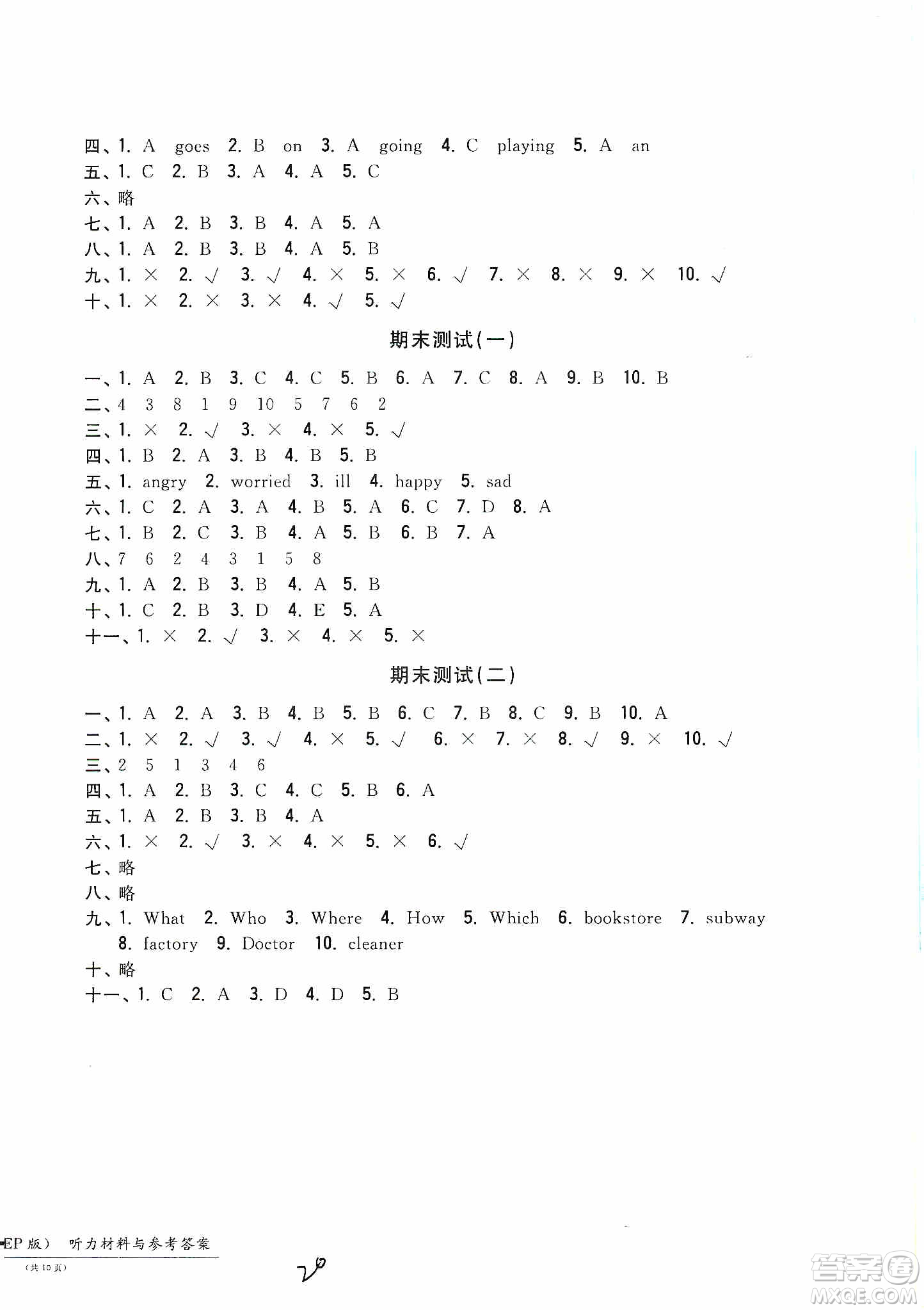 浙江工商大學出版社2019一卷一練單元同步測試卷六年級英語上冊人教PEP版答案
