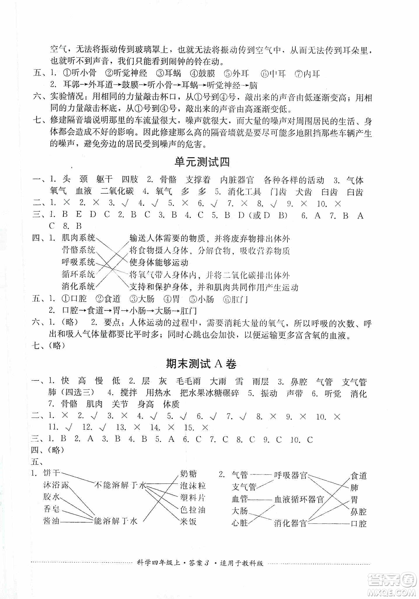 四川教育出版社2019課程標(biāo)準(zhǔn)小學(xué)單元測試四年級科學(xué)上冊教科版答案