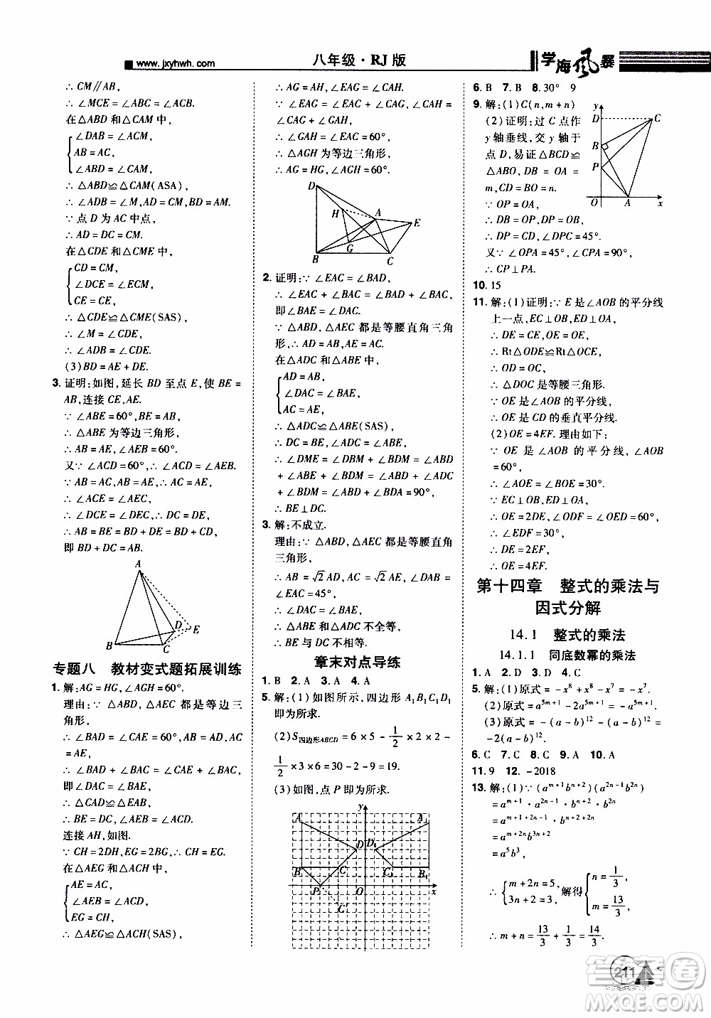宇恒文化2019年學(xué)海風(fēng)暴初中同步系列數(shù)學(xué)八年級(jí)上冊(cè)RJ人教版參考答案