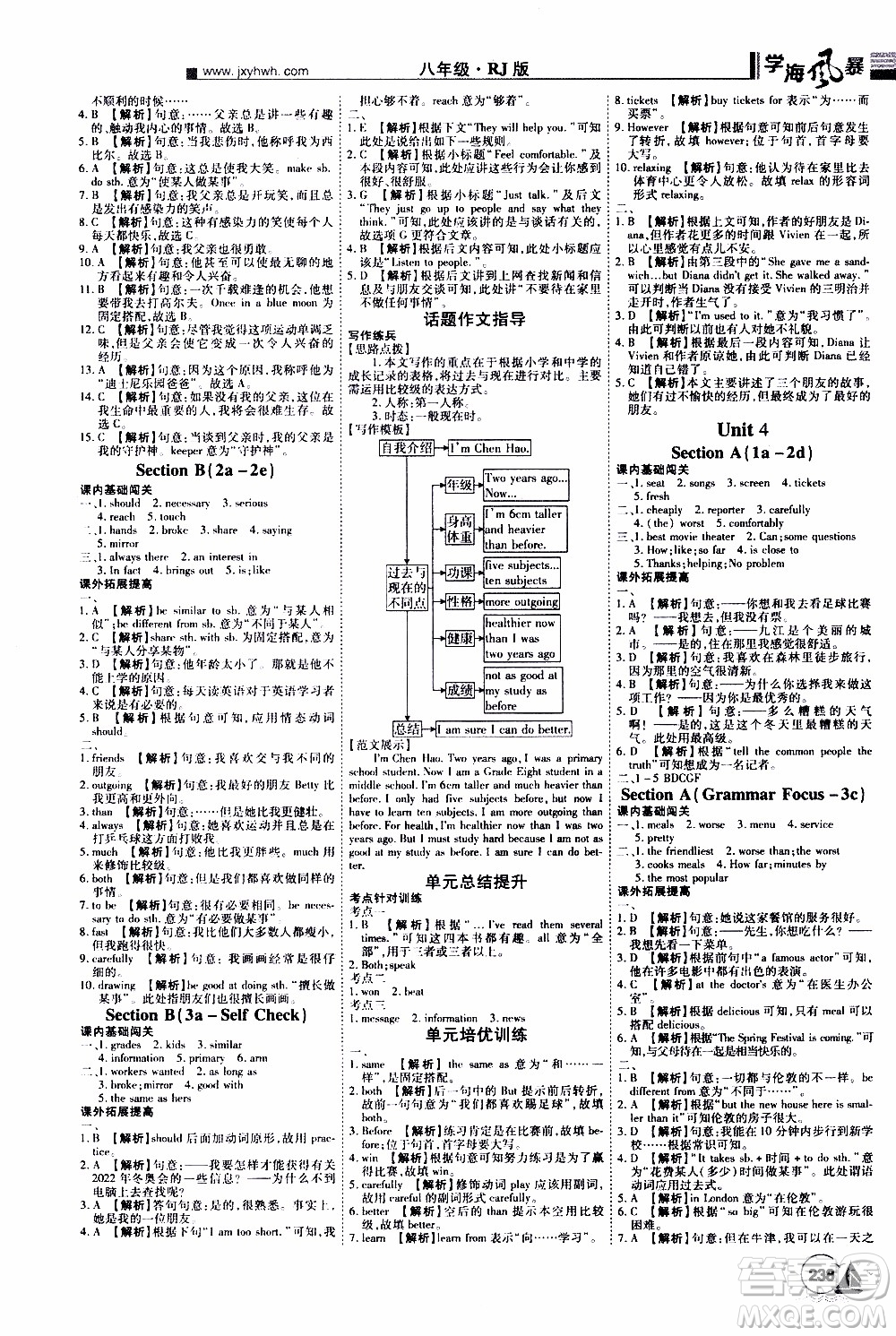 宇恒文化2019年學(xué)海風(fēng)暴初中同步系列英語(yǔ)八年級(jí)上冊(cè)RJ人教版參考答案