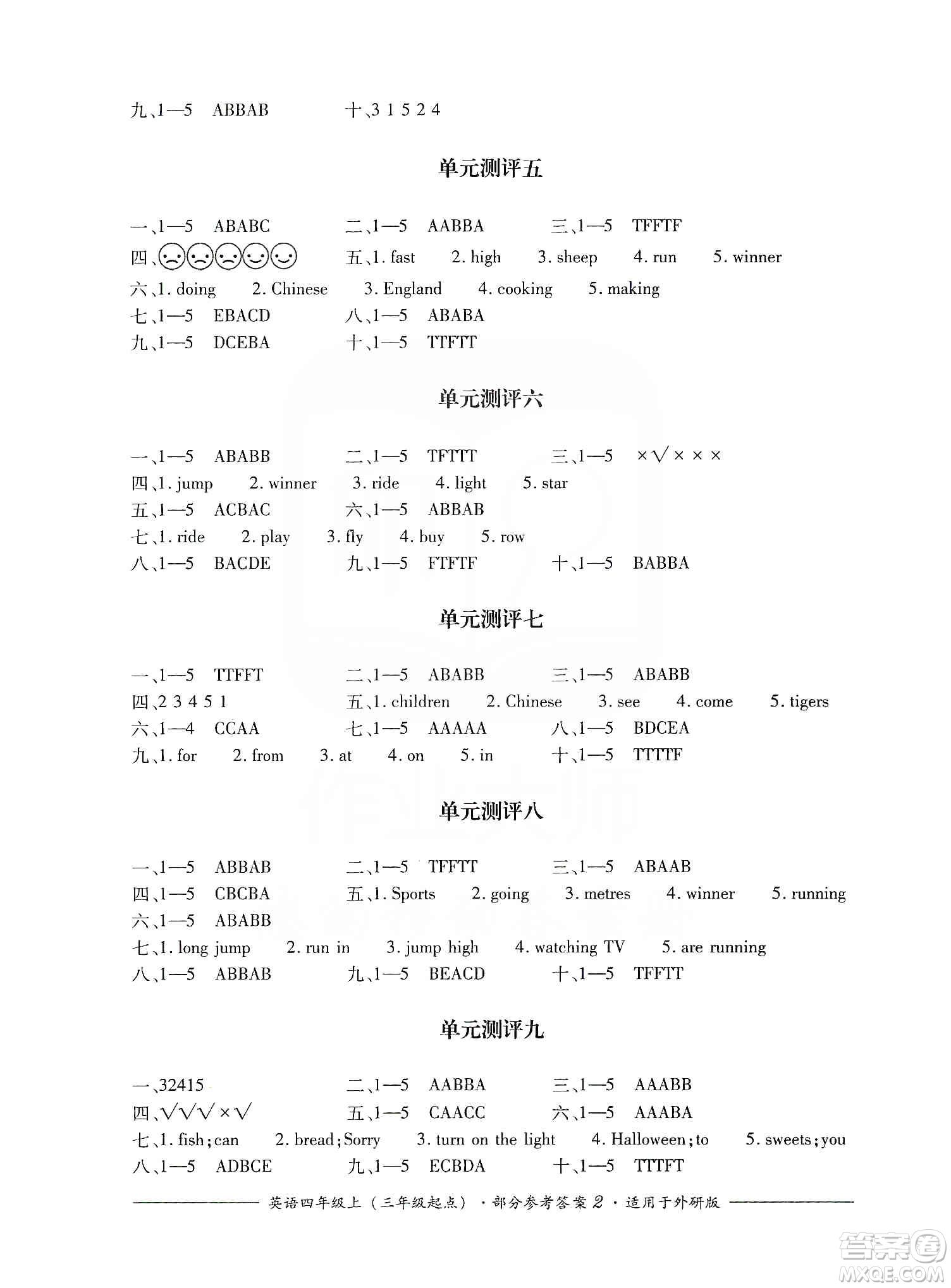 四川教育出版社2019課程標(biāo)準(zhǔn)小學(xué)單元測(cè)評(píng)四年級(jí)英語上冊(cè)外研版答案