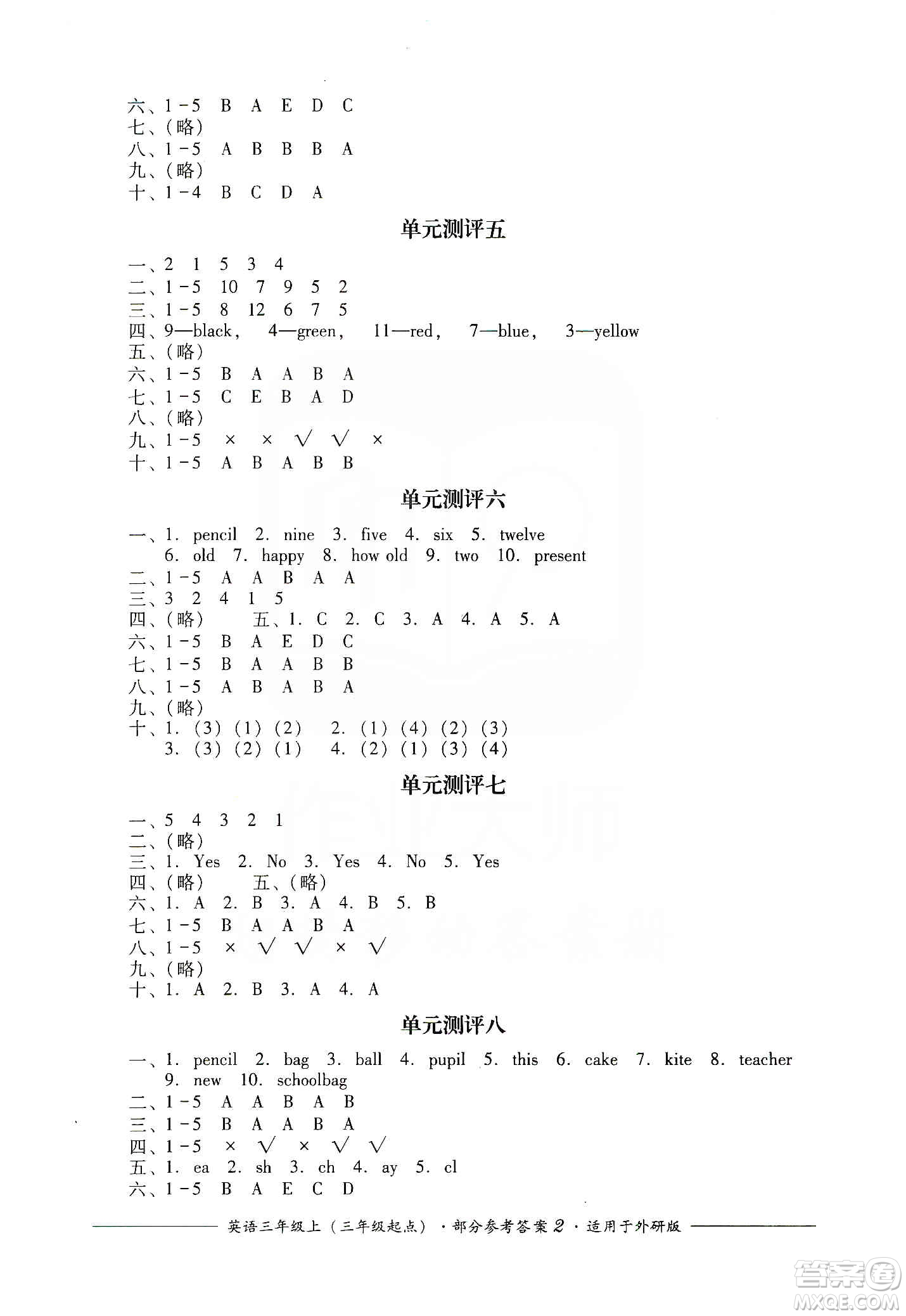 四川教育出版社2019課程標(biāo)準(zhǔn)小學(xué)單元測評(píng)三年級(jí)英語上冊外研版答案