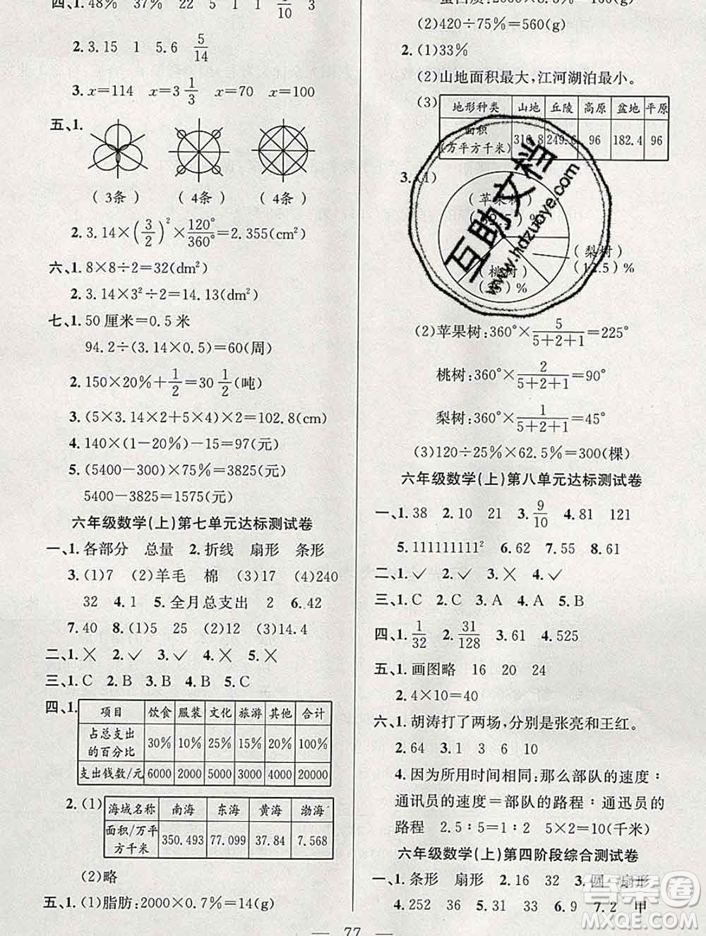 合肥工業(yè)大學出版社2019年秋陽光全優(yōu)大考卷六年級數(shù)學上冊人教版答案