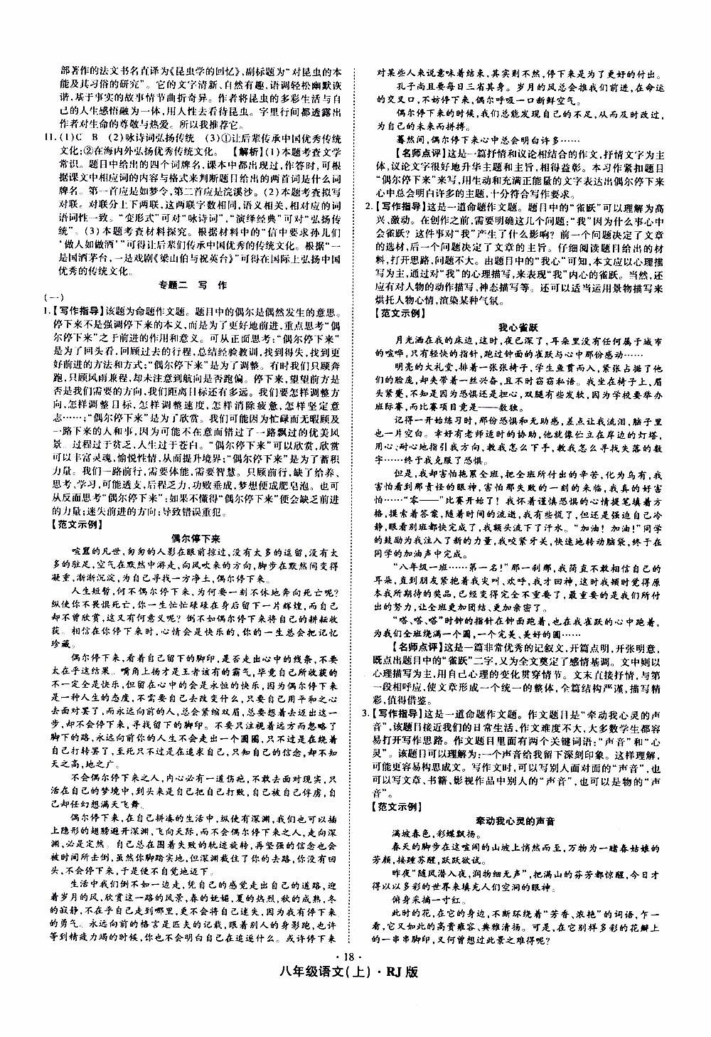 2019年魔力一卷語文八年級(jí)上冊(cè)RJ版人教版參考答案