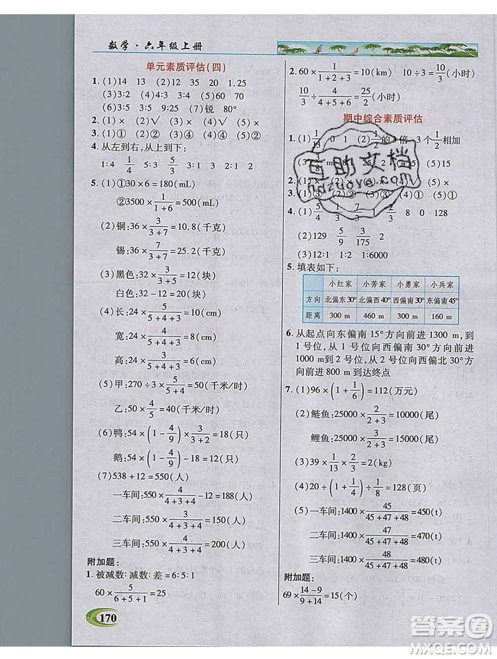 武漢出版社2019年英才教程六年級數(shù)學上冊人教版答案