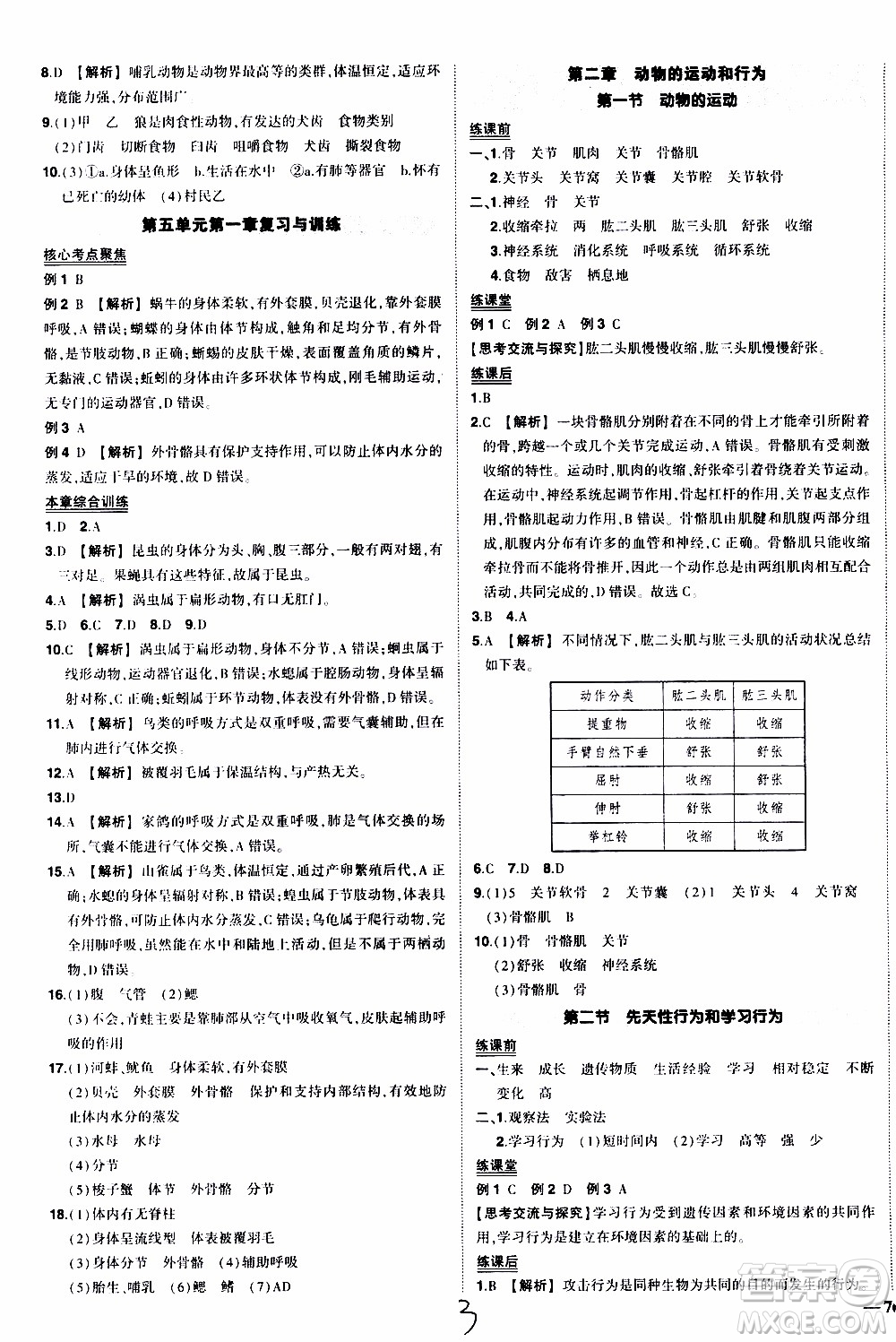 狀語成才路2019年?duì)钤獙?dǎo)練八年級上冊生物人教版參考答案