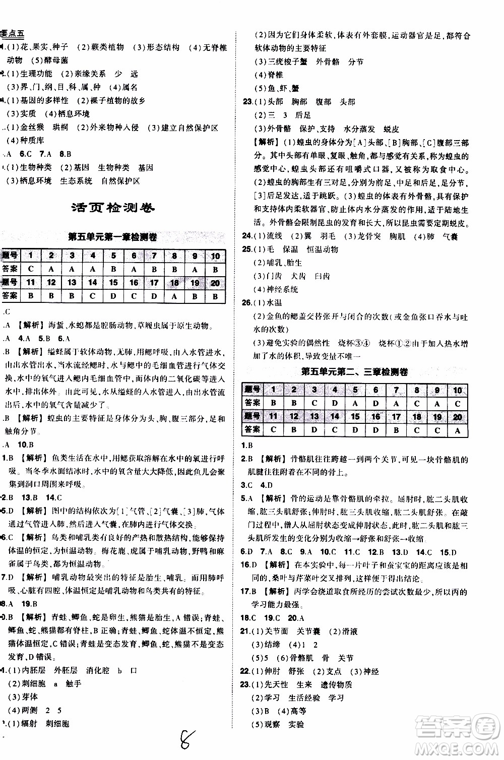 狀語成才路2019年?duì)钤獙?dǎo)練八年級上冊生物人教版參考答案