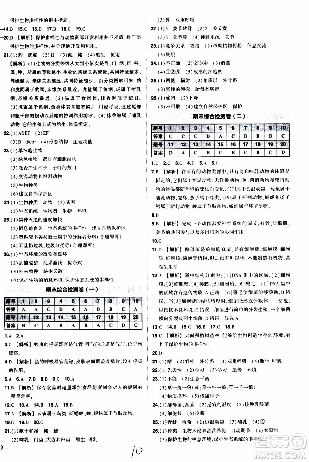 狀語成才路2019年?duì)钤獙?dǎo)練八年級上冊生物人教版參考答案