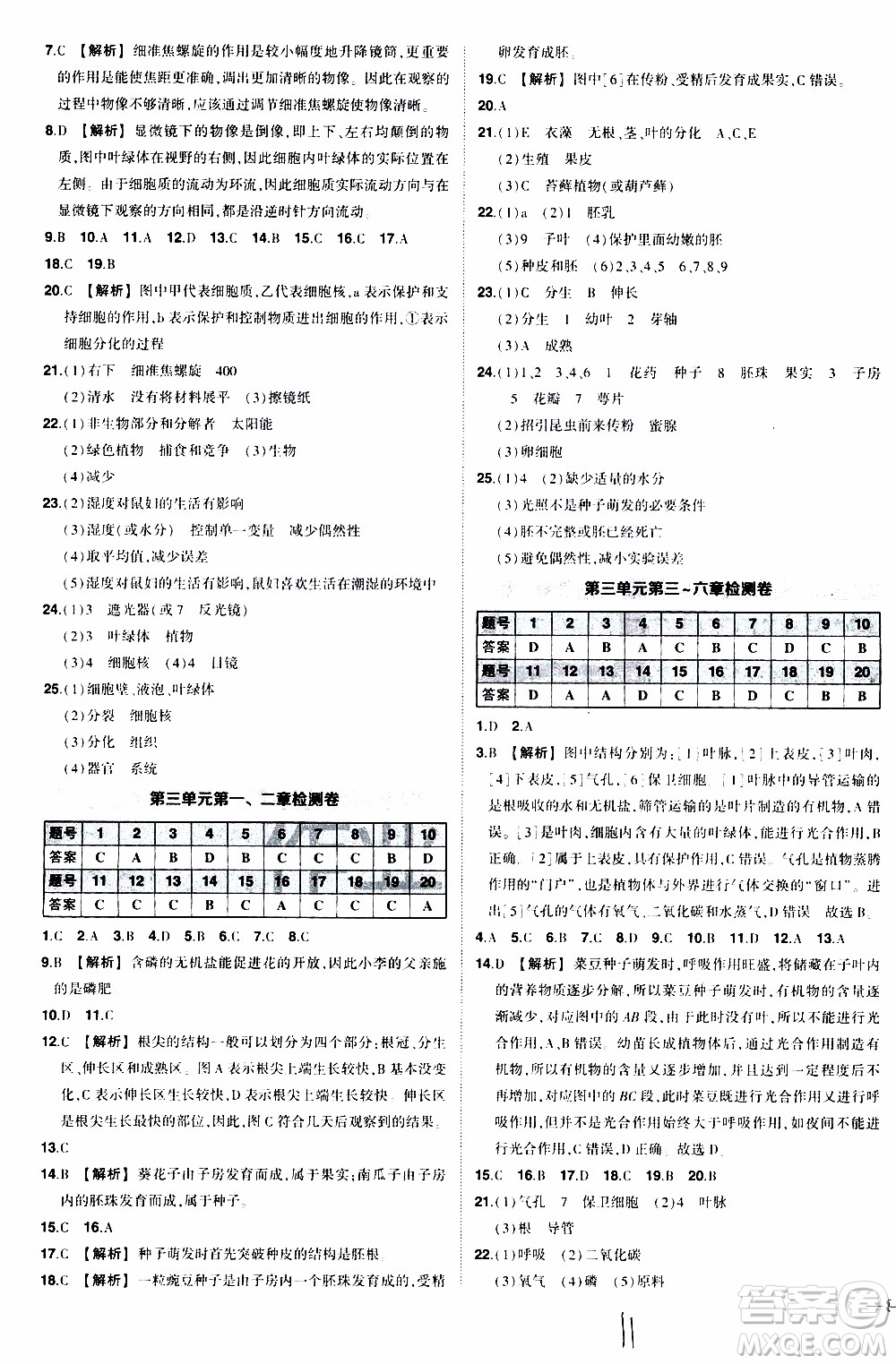狀語成才路2019年?duì)钤獙?dǎo)練七年級(jí)上冊(cè)生物人教版參考答案