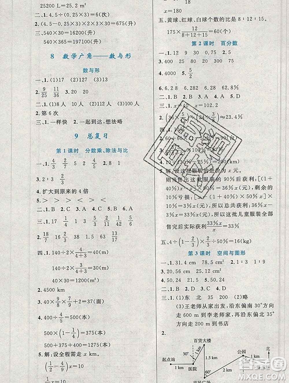 2019年秋新版小學(xué)同步測控優(yōu)化設(shè)計(jì)六年級數(shù)學(xué)上冊人教增強(qiáng)版陜西專版答案