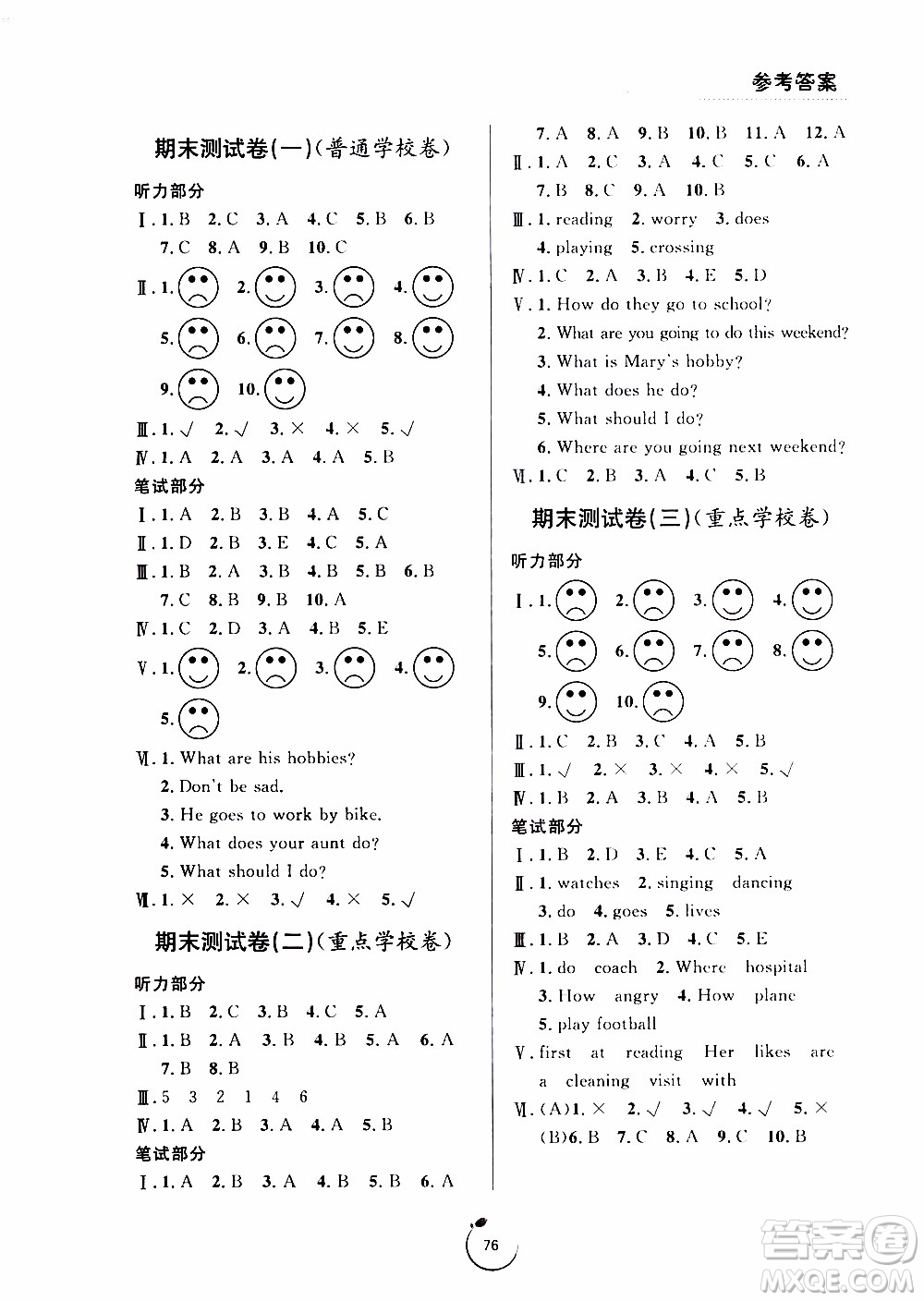 寧波出版社2019年浙江好卷英語(yǔ)六年級(jí)上冊(cè)PEP版人教版參考答案
