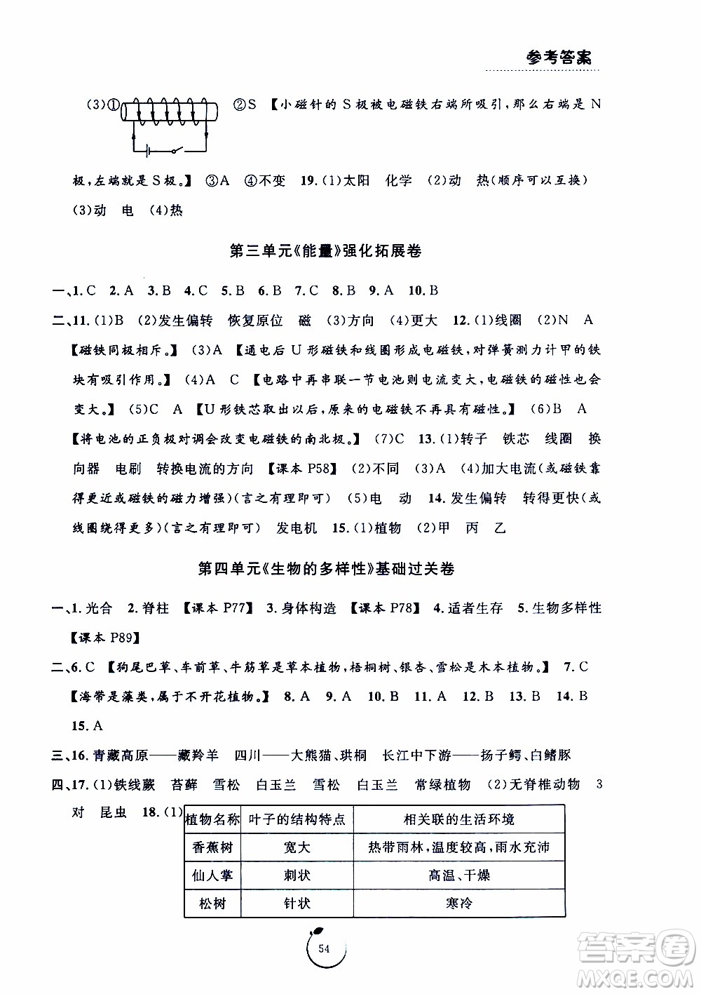 寧波出版社2019年浙江好卷科學(xué)六年級上冊JK教科版參考答案