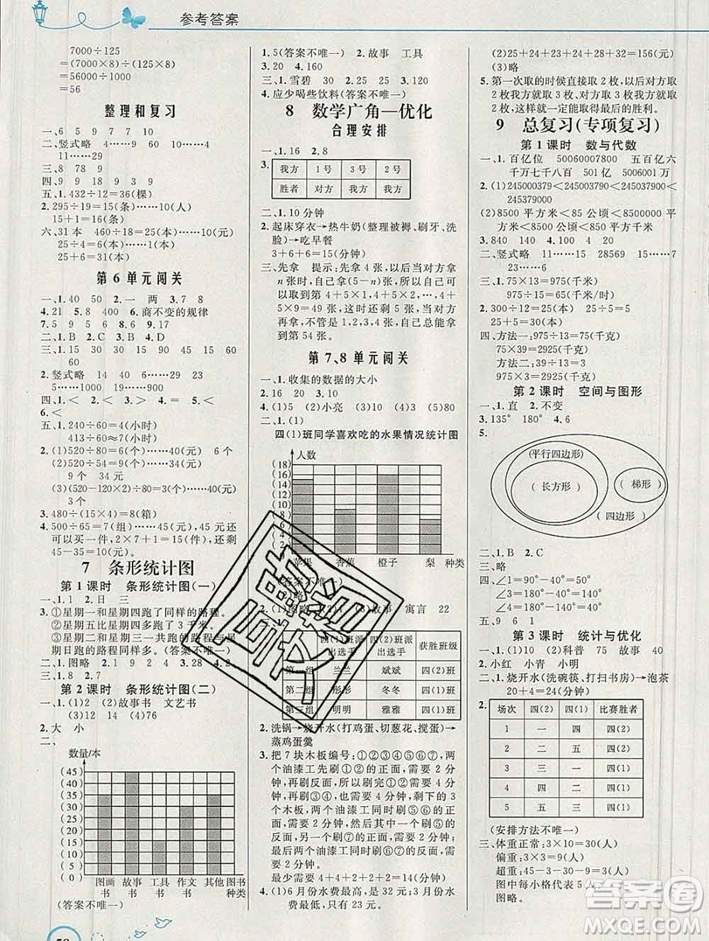 2019年秋新版小學(xué)同步測(cè)控優(yōu)化設(shè)計(jì)四年級(jí)數(shù)學(xué)上冊(cè)人教版福建專版答案