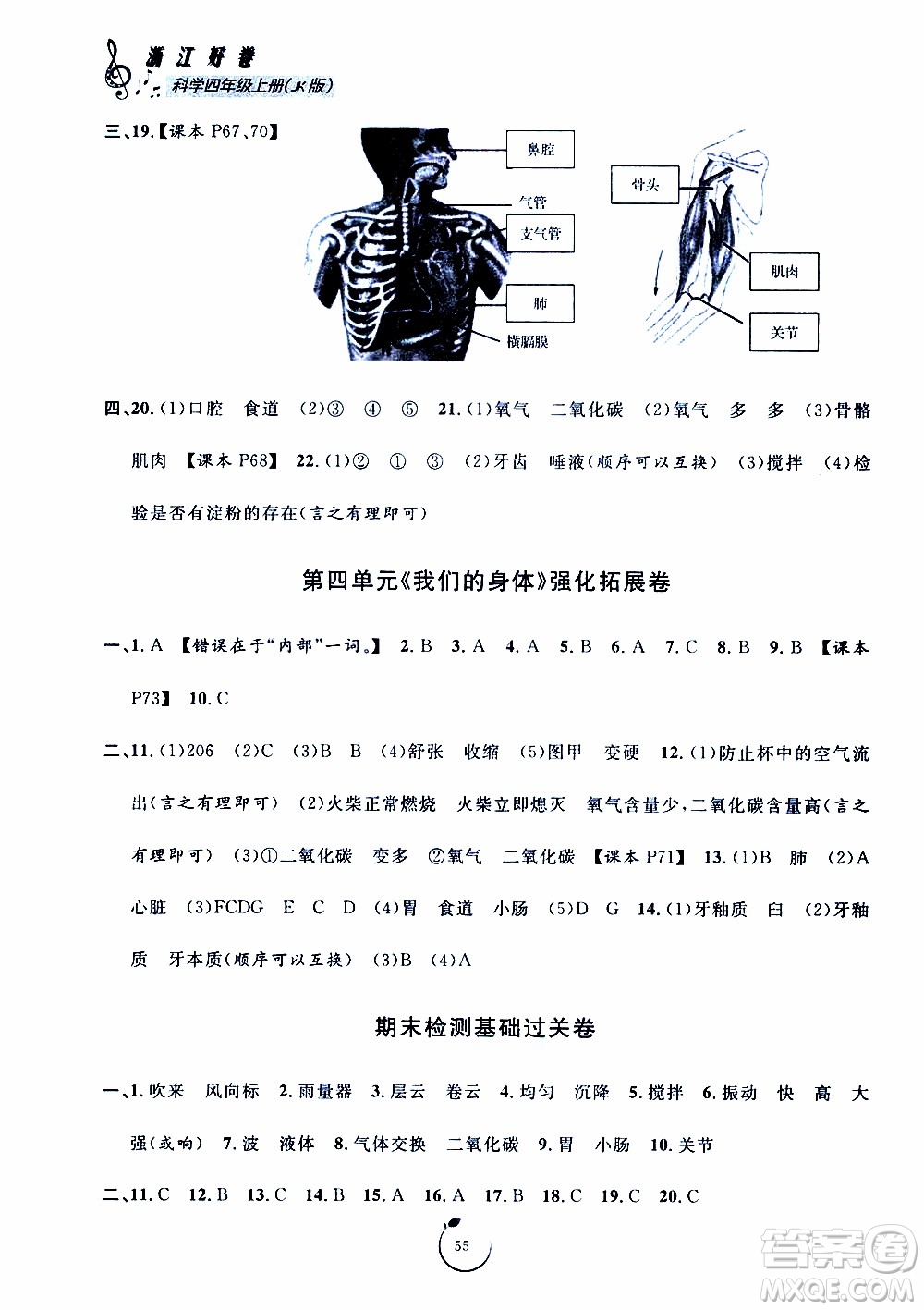 寧波出版社2019年浙江好卷科學(xué)四年級(jí)上冊JK教科版參考答案