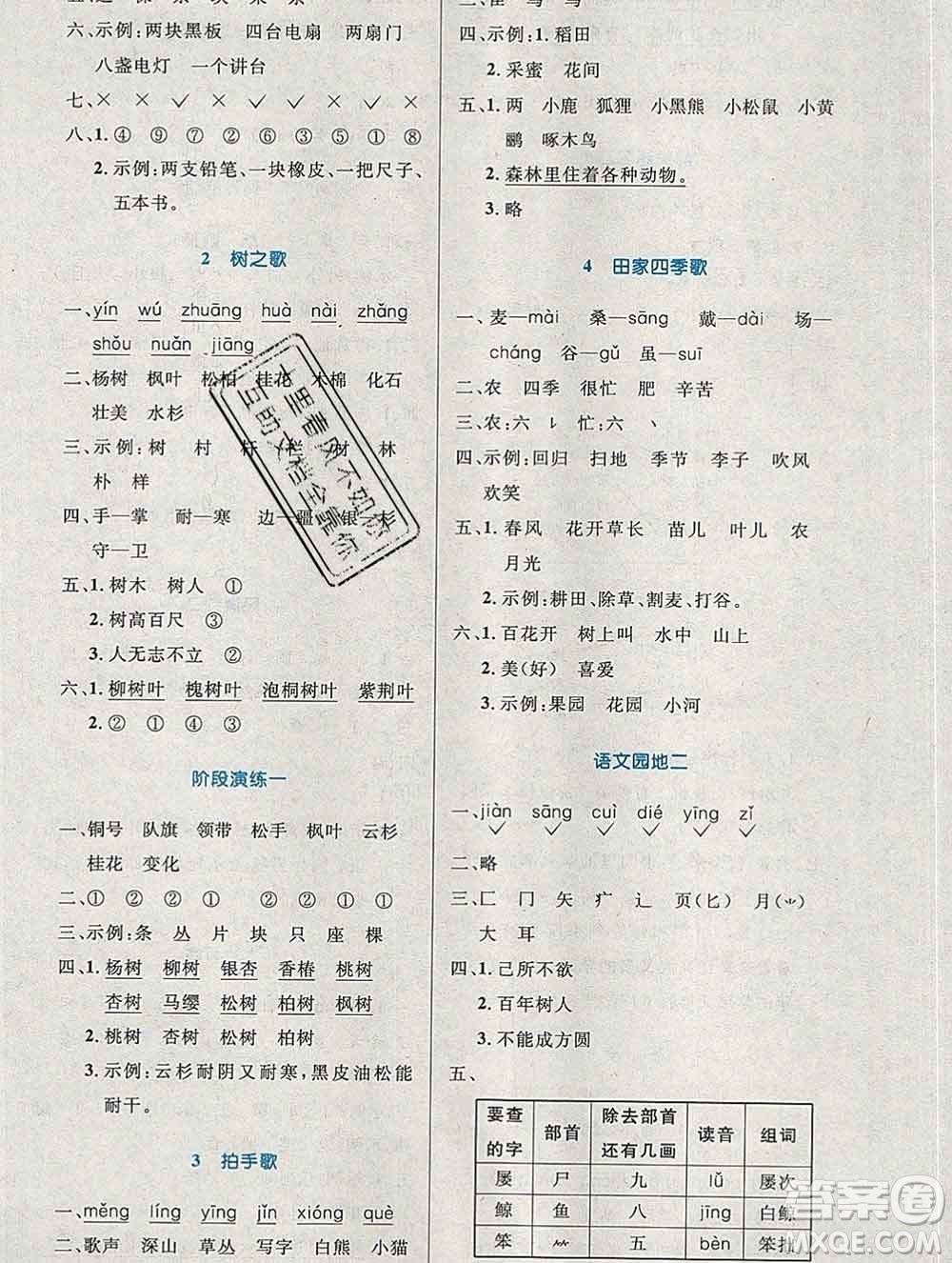 2019年秋新版小學(xué)同步測控優(yōu)化設(shè)計(jì)二年級(jí)語文上冊(cè)人教增強(qiáng)版陜西專版答案