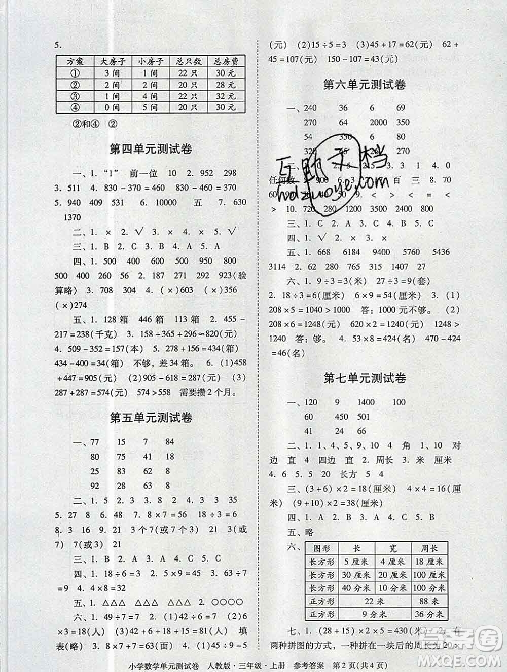 2019秋星晨圖書單元測(cè)試卷小學(xué)數(shù)學(xué)三年級(jí)上冊(cè)人教版答案