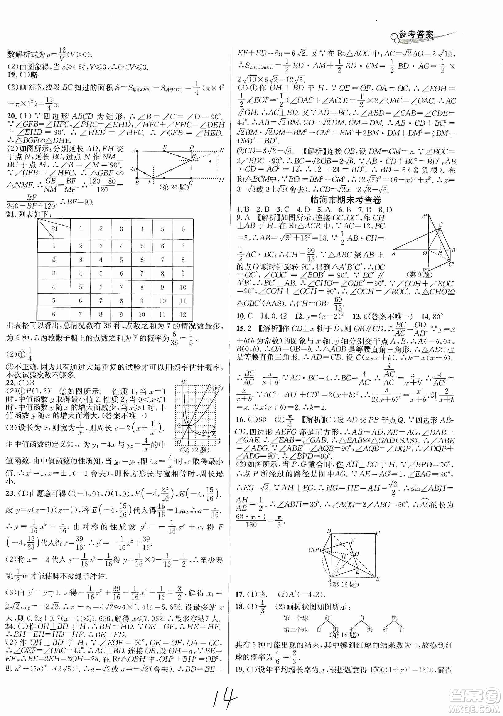 南方出版社2019各地期末名卷精選九年級數(shù)學(xué)全一冊新課標(biāo)人教版答案