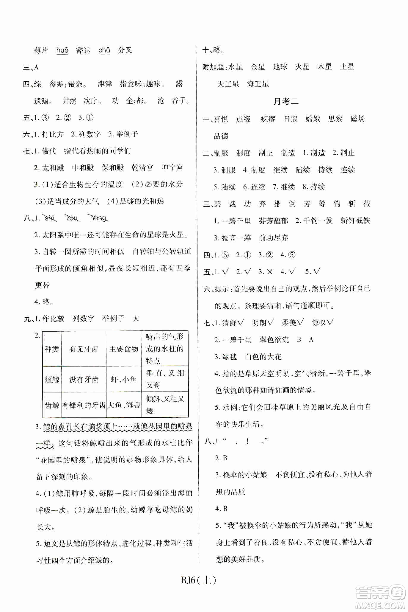 開明出版社2019期末100分沖刺卷六年級語文上冊人教版答案