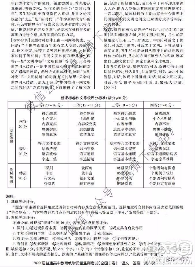 百校聯(lián)盟2020屆普通高中教育教學質量監(jiān)測考試全國I卷語文試題及答案