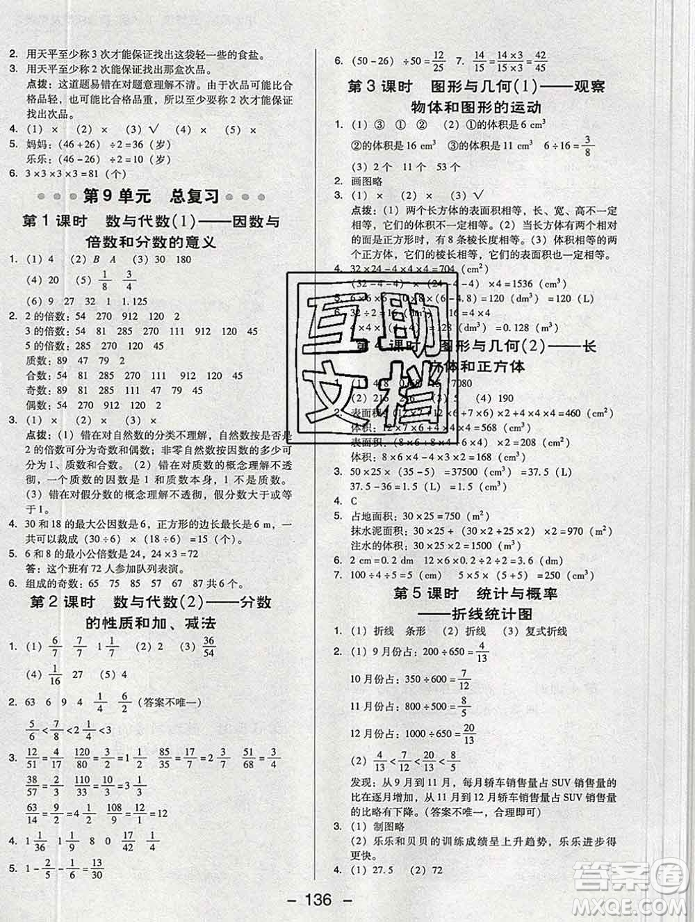 2020綜合應用創(chuàng)新題典中點五年級數(shù)學下冊人教版答案