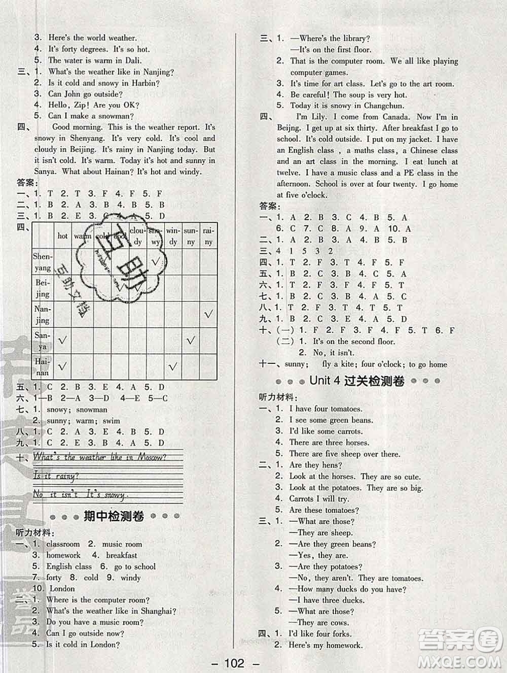 2020綜合應用創(chuàng)新題典中點四年級英語下冊人教版答案