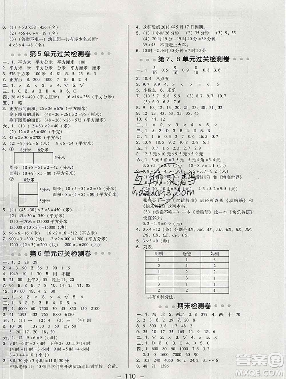 2020綜合應用創(chuàng)新題典中點三年級數學下冊人教版答案